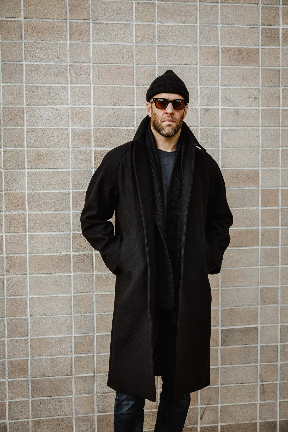 HANSEN - Sigurd Long Lined Wool Coat - Solid Black
