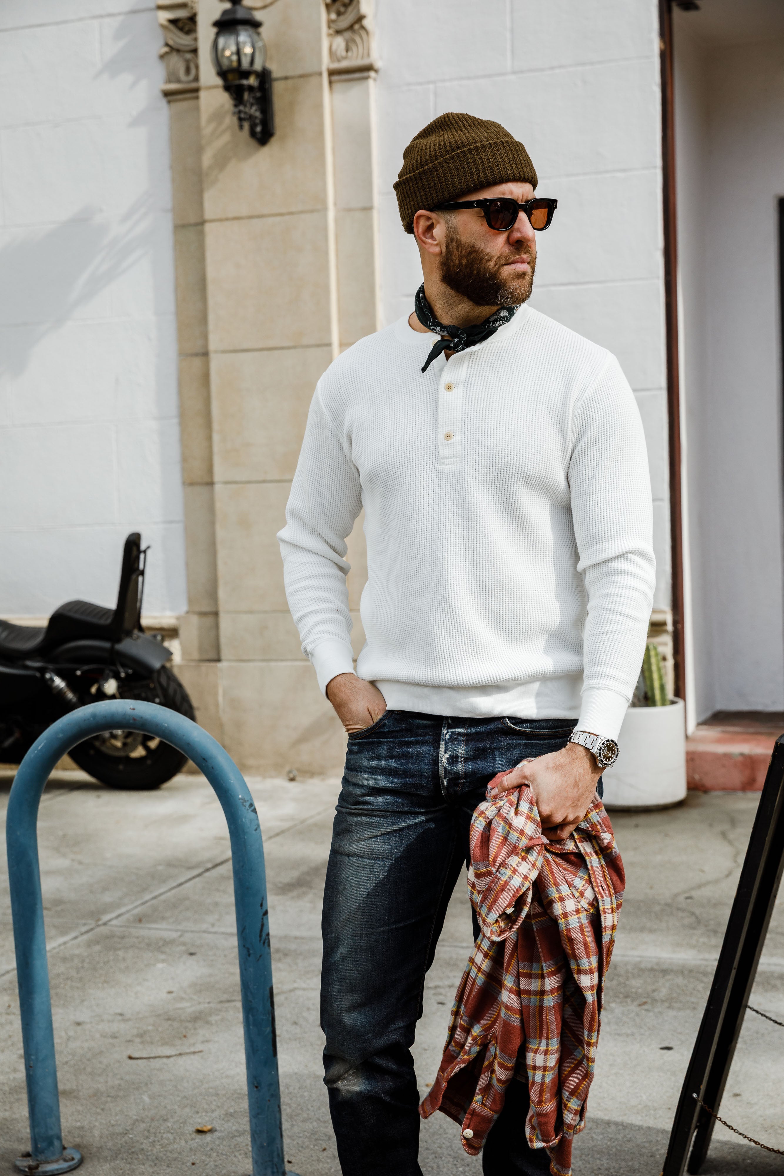 Addict Clothes - Heavy Weight Waffle Henley - Off White