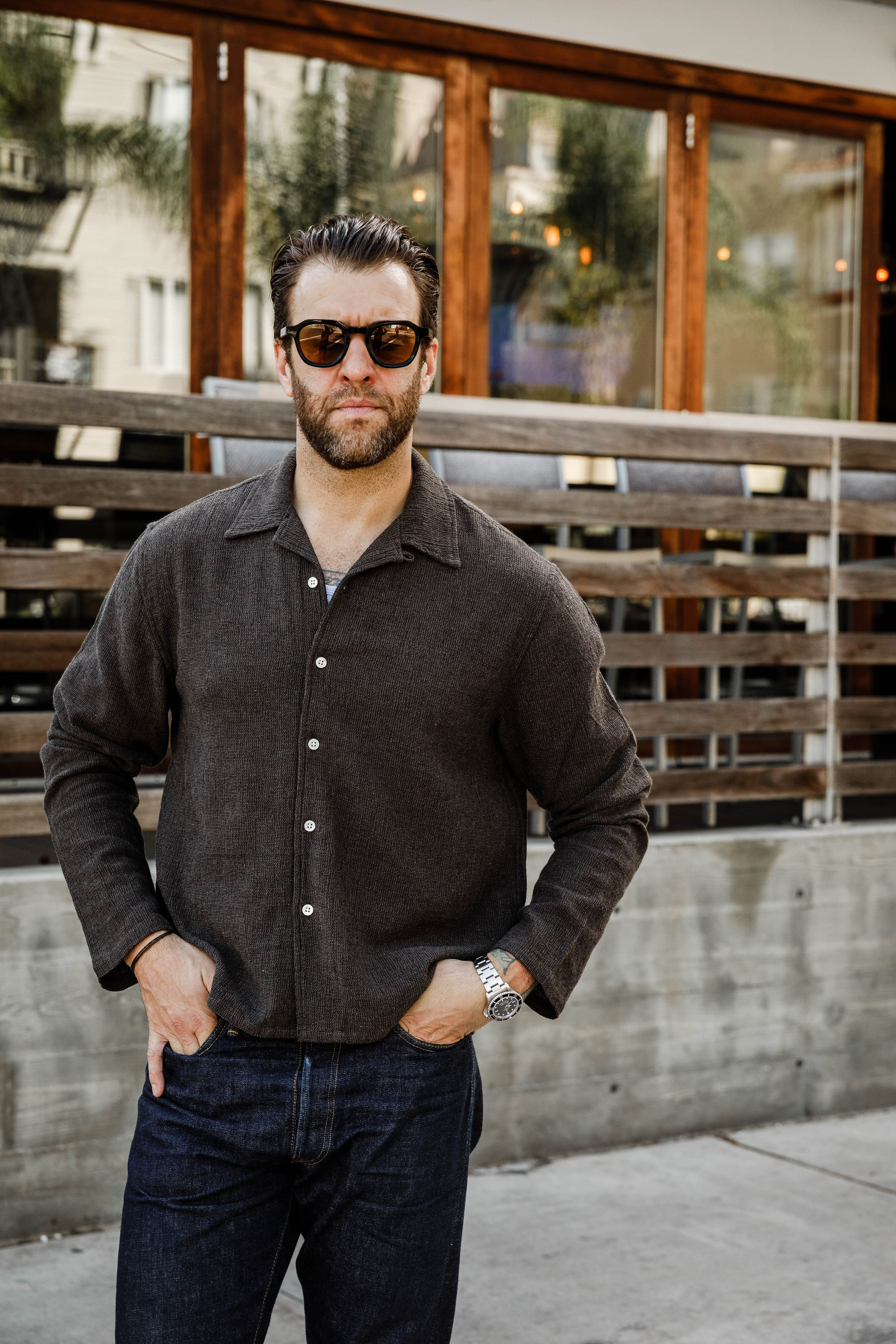 3sixteen - Loop Collar Shirt - Chocolate Marled