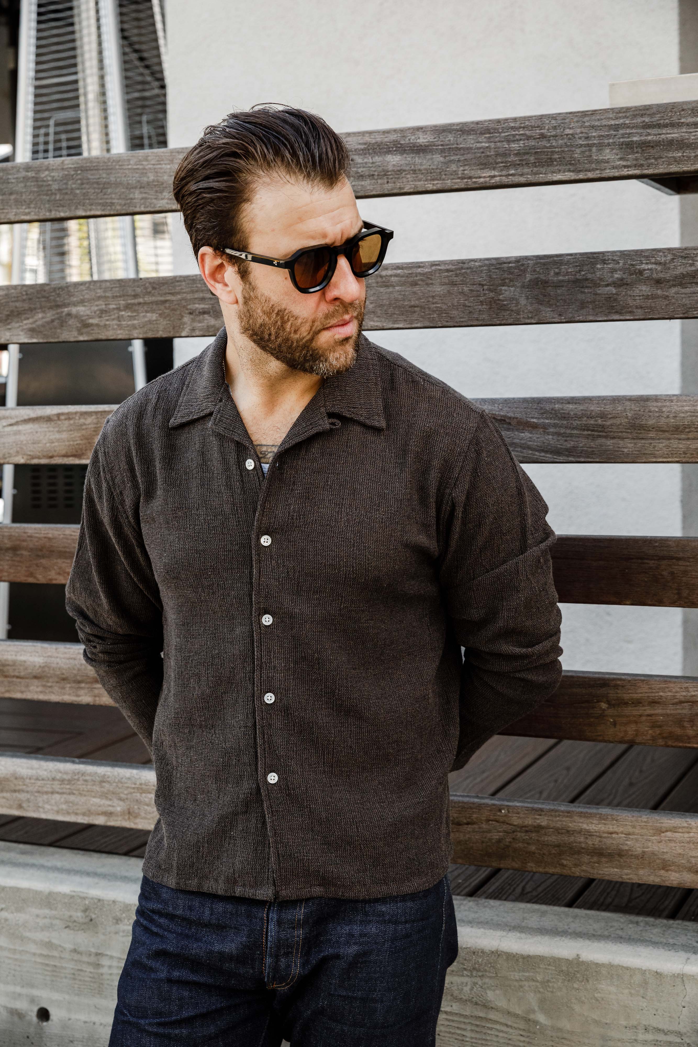 3sixteen - Loop Collar Shirt - Chocolate Marled