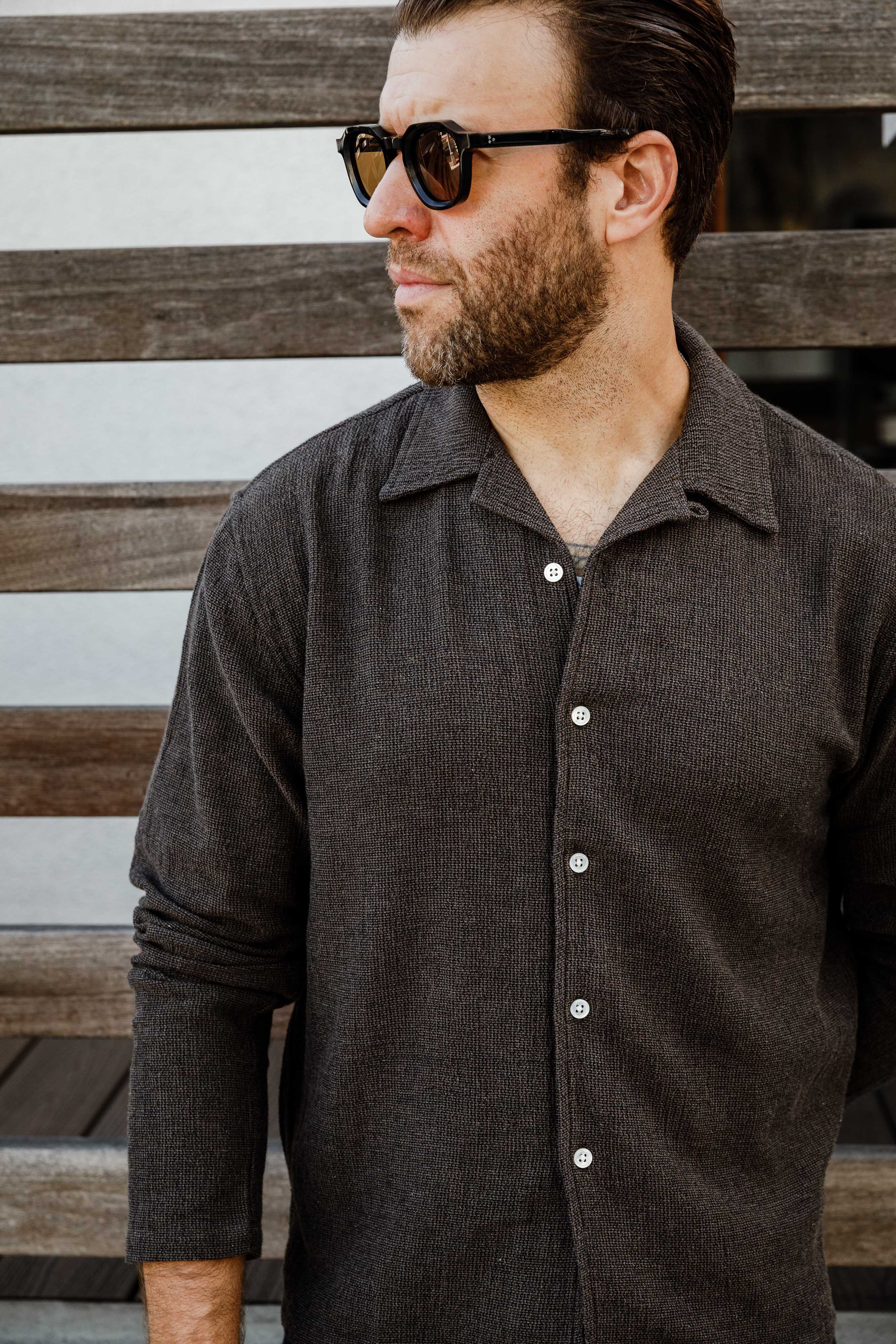 3sixteen - Loop Collar Shirt - Chocolate Marled