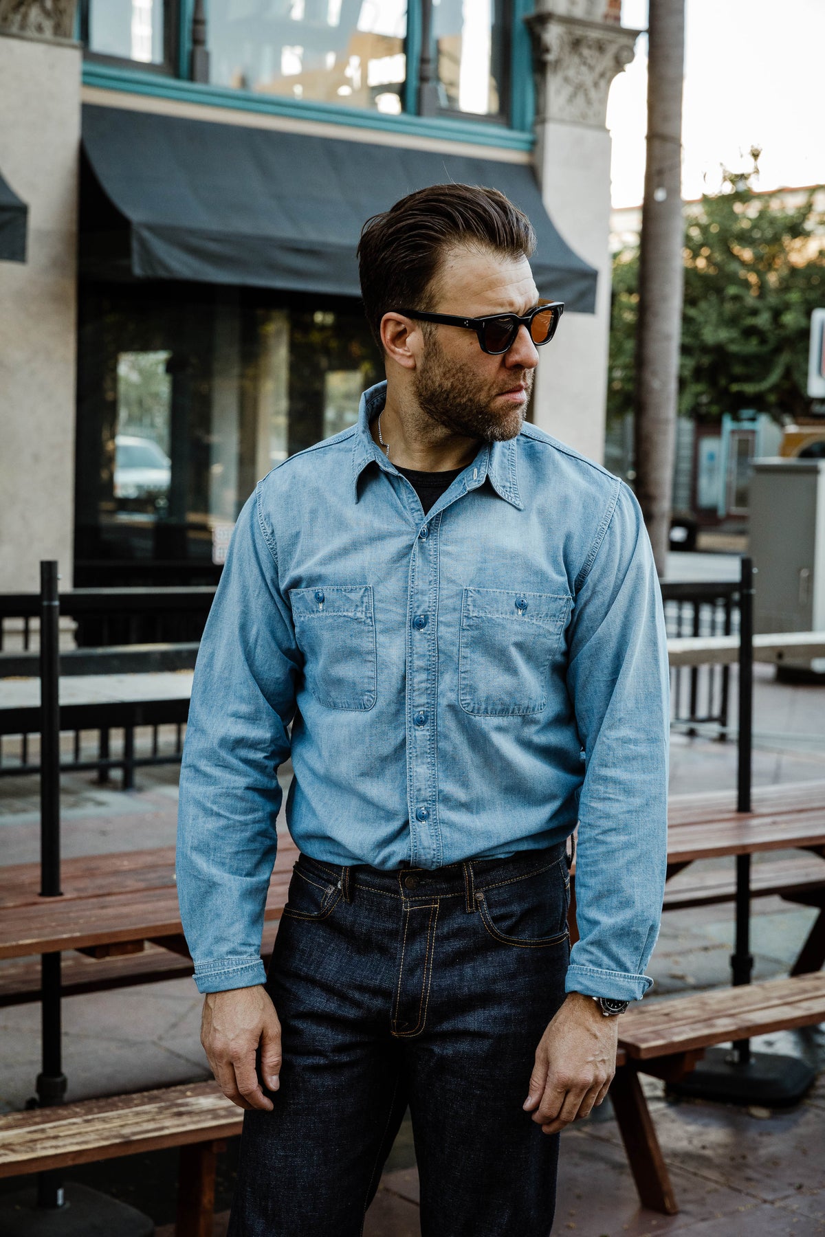 Full Count - 4810HW-3 - 5oz Chambray Shirt - "Fade" Blue
