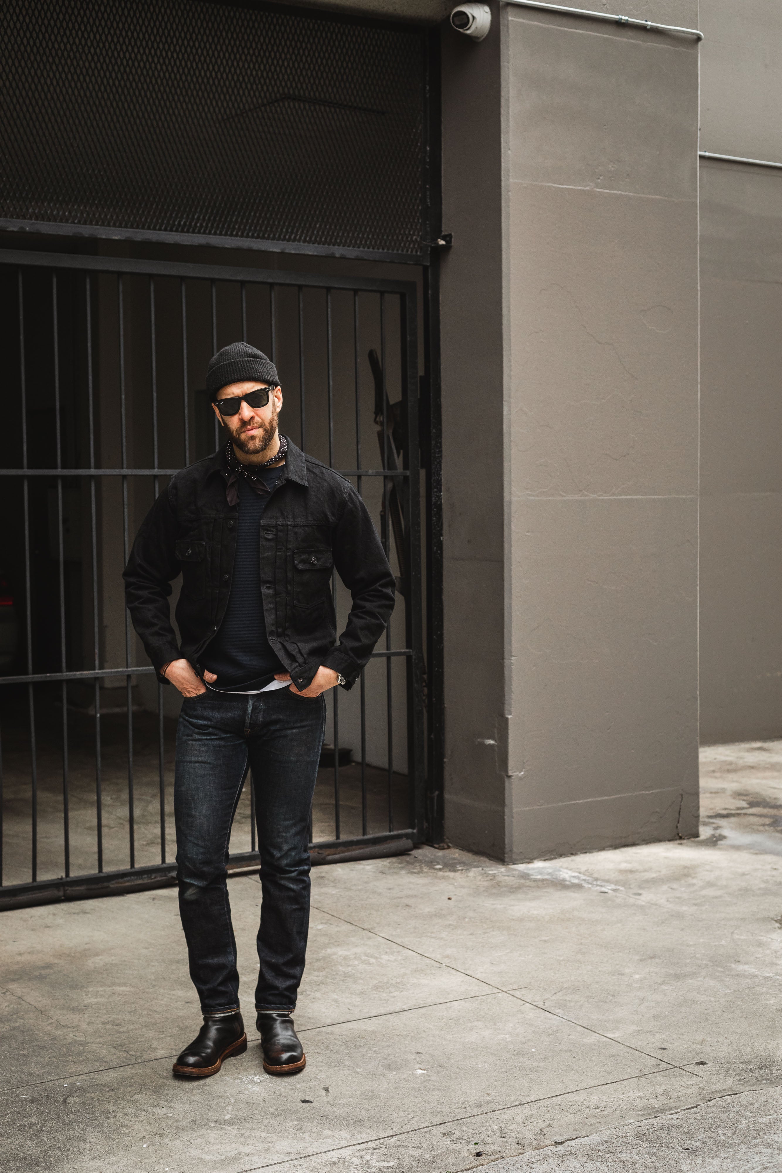 Wythe - Indigo Discharge Selvedge Bandana - Black Indigo