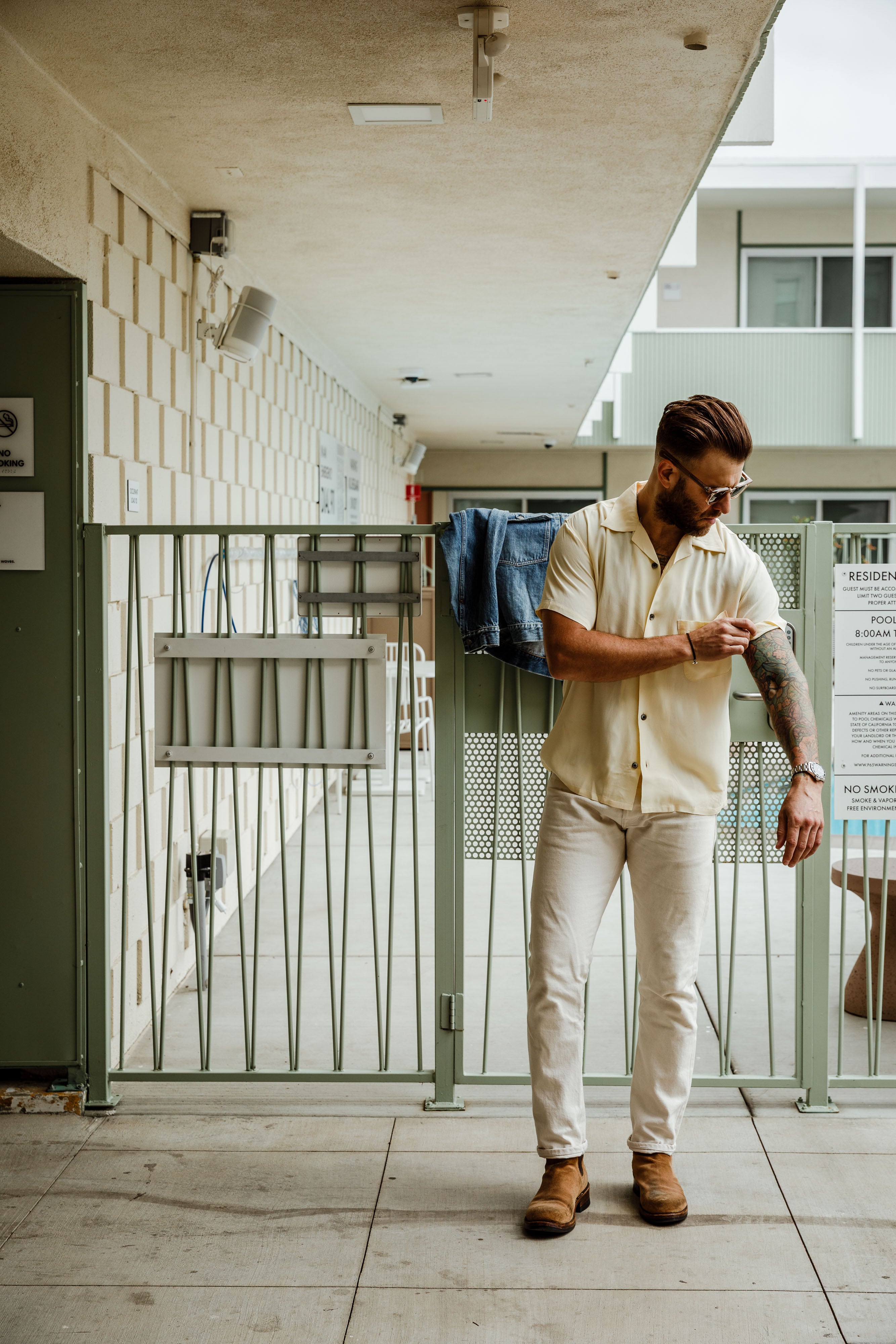 ADDICT Clothes - Open Collar Slant Pocket Shirt - Dusty Yellow