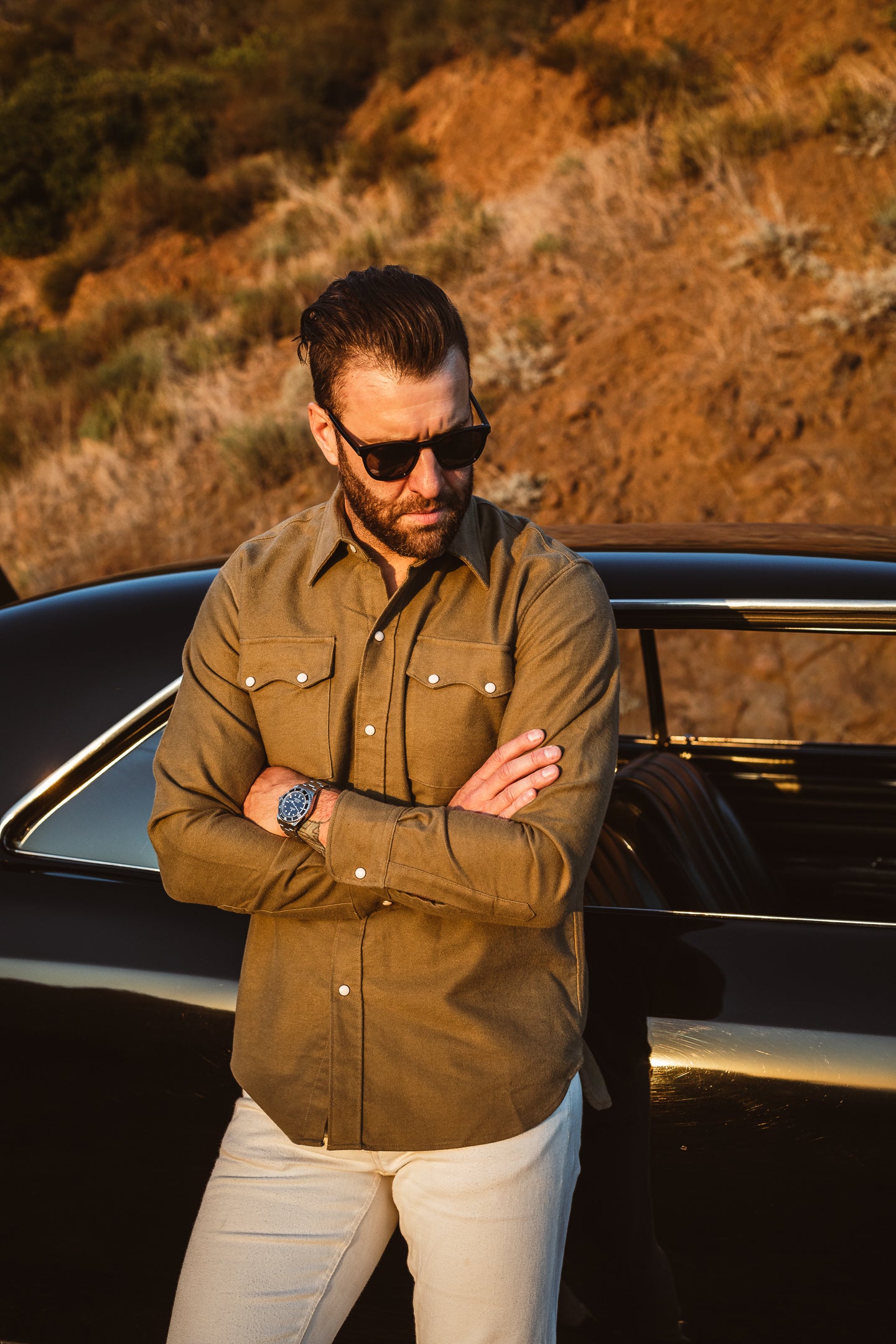 Wythe - Pearl Snap Moleskin Shirt - Olive