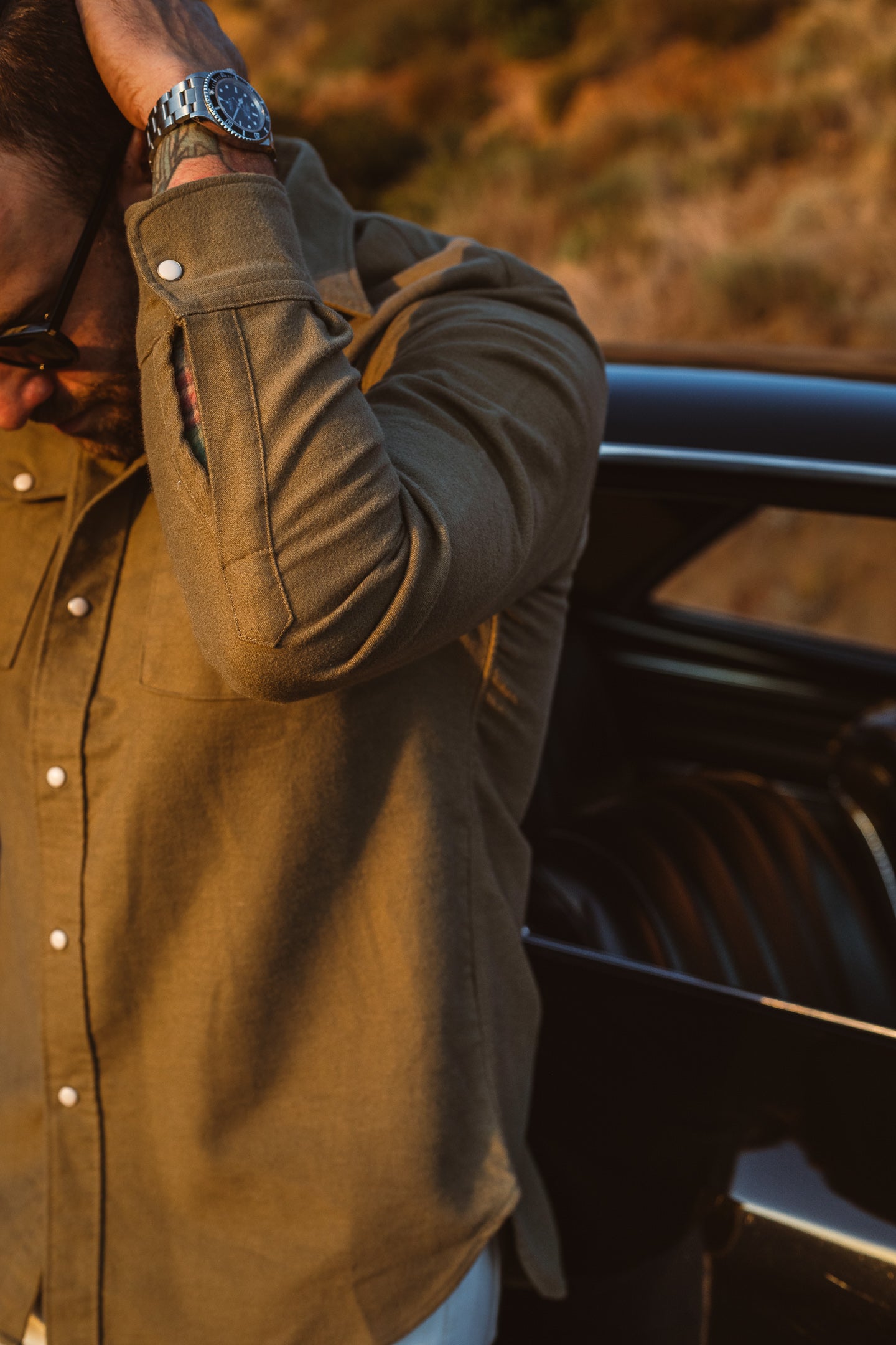 Wythe - Pearl Snap Moleskin Shirt - Olive