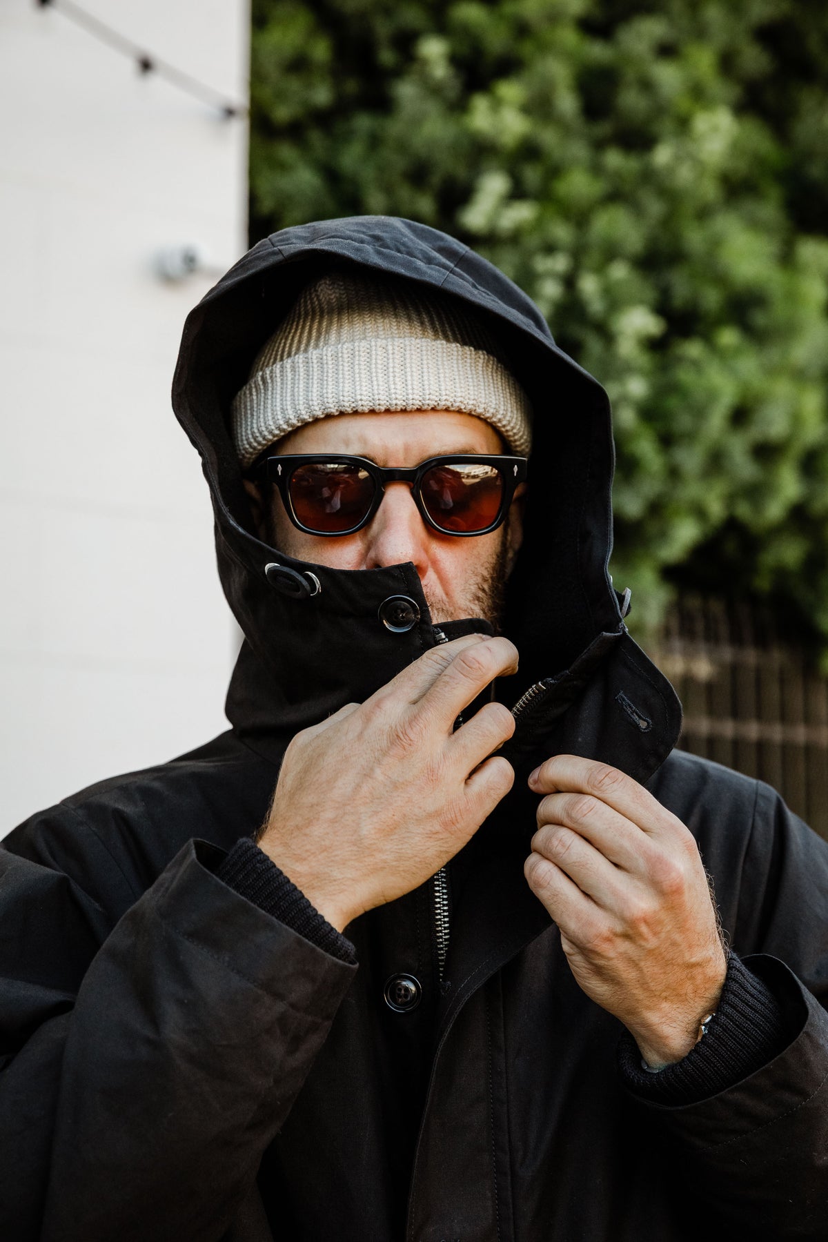 HANSEN - Rasmus Waxed Parka With Zipper - Black
