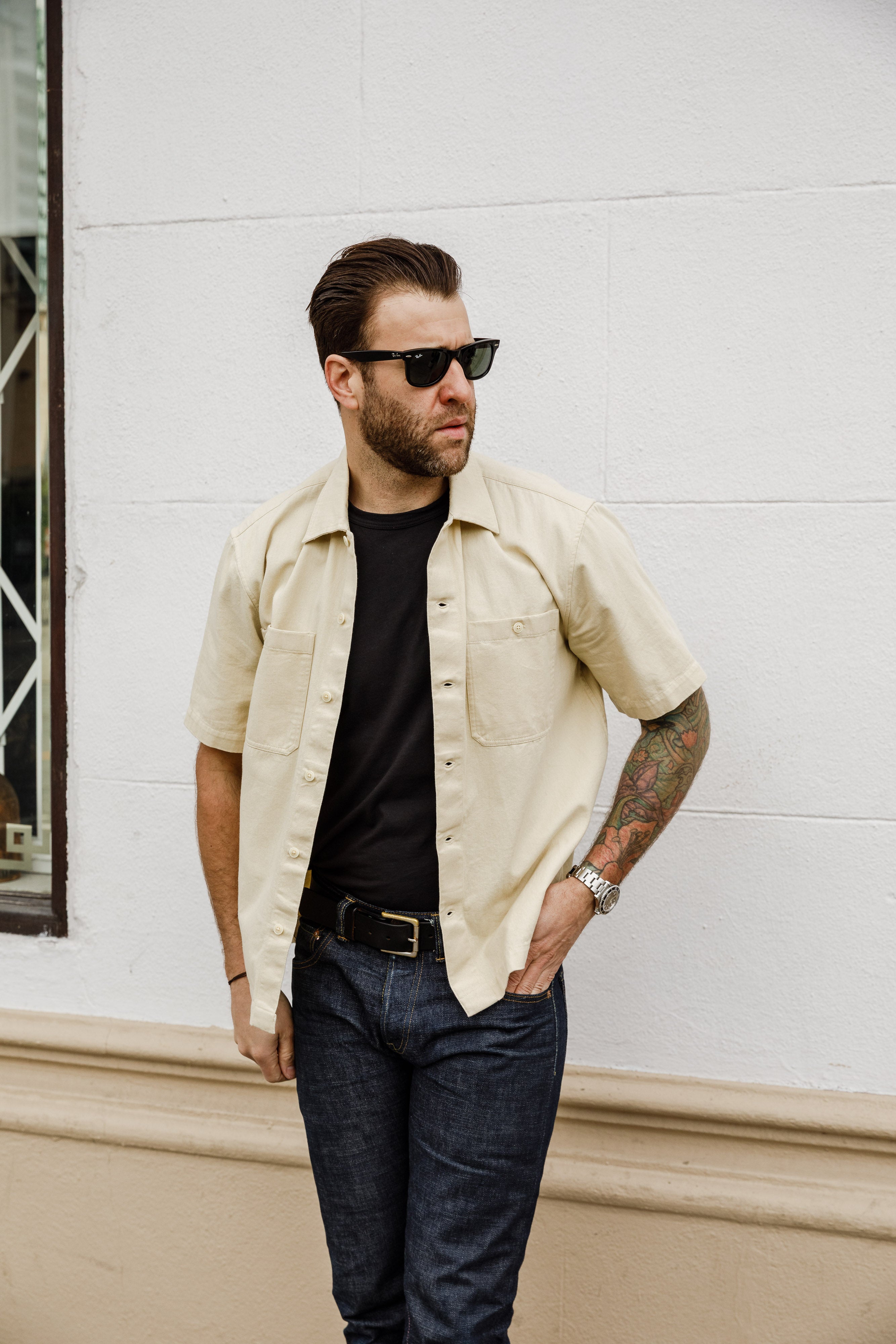 3sixteen - Short Sleeve Work Shirt - Ecru Twill