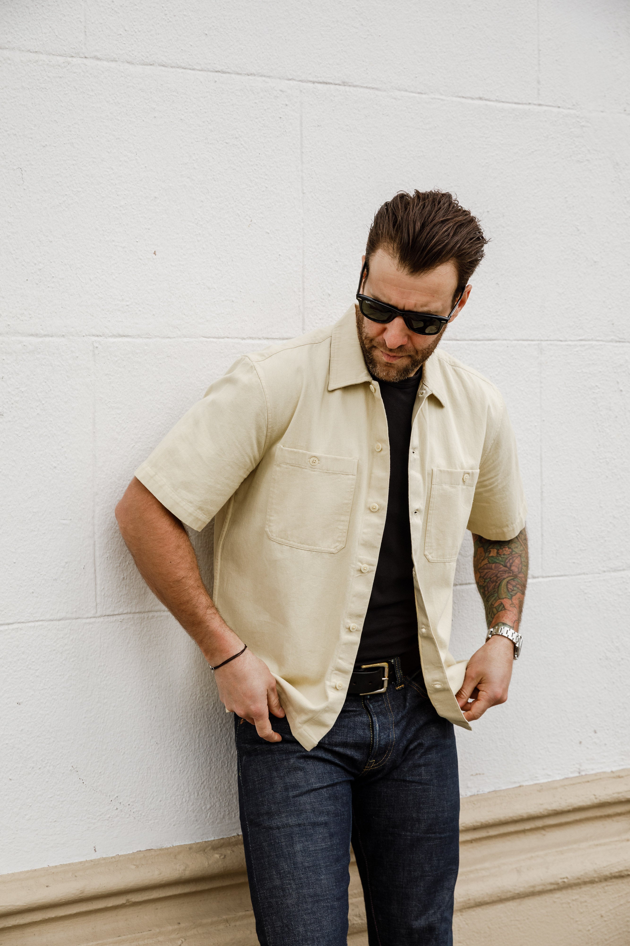 3sixteen - Short Sleeve Work Shirt - Ecru Twill