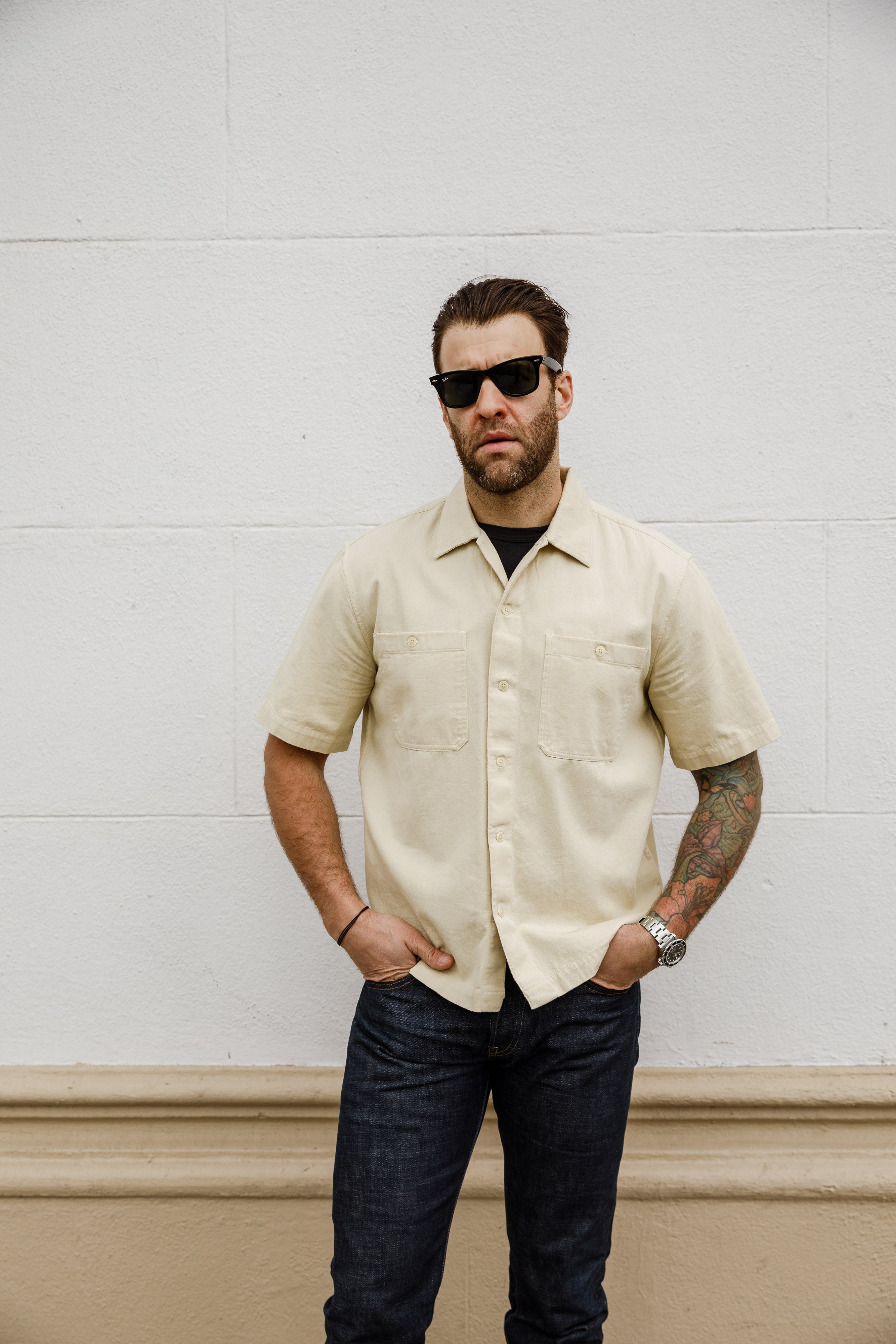 3sixteen - Short Sleeve Work Shirt - Ecru Twill