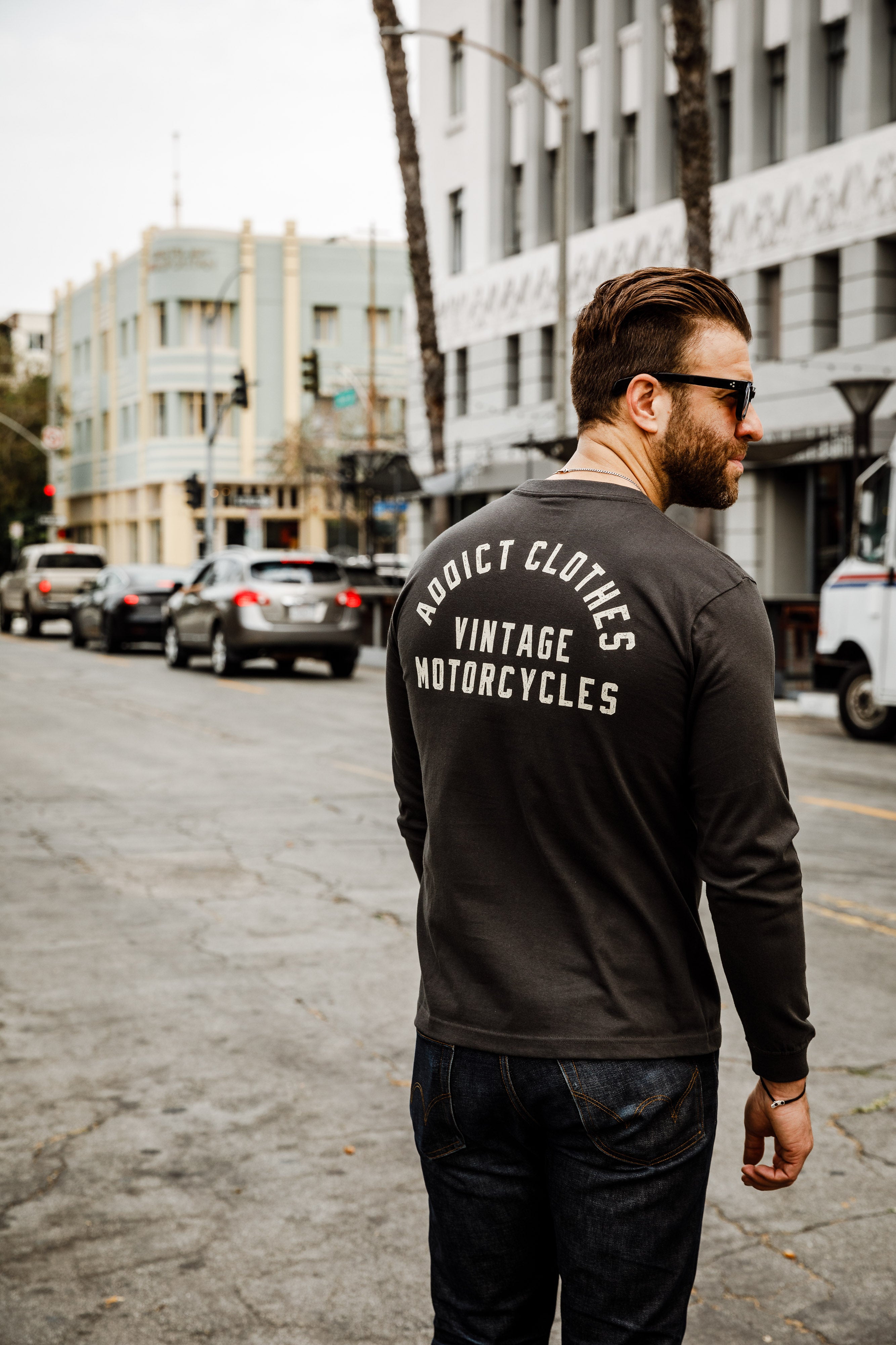 Addict Clothes - Long Sleeve Pocket Tee - Faded Black (Logo'd)