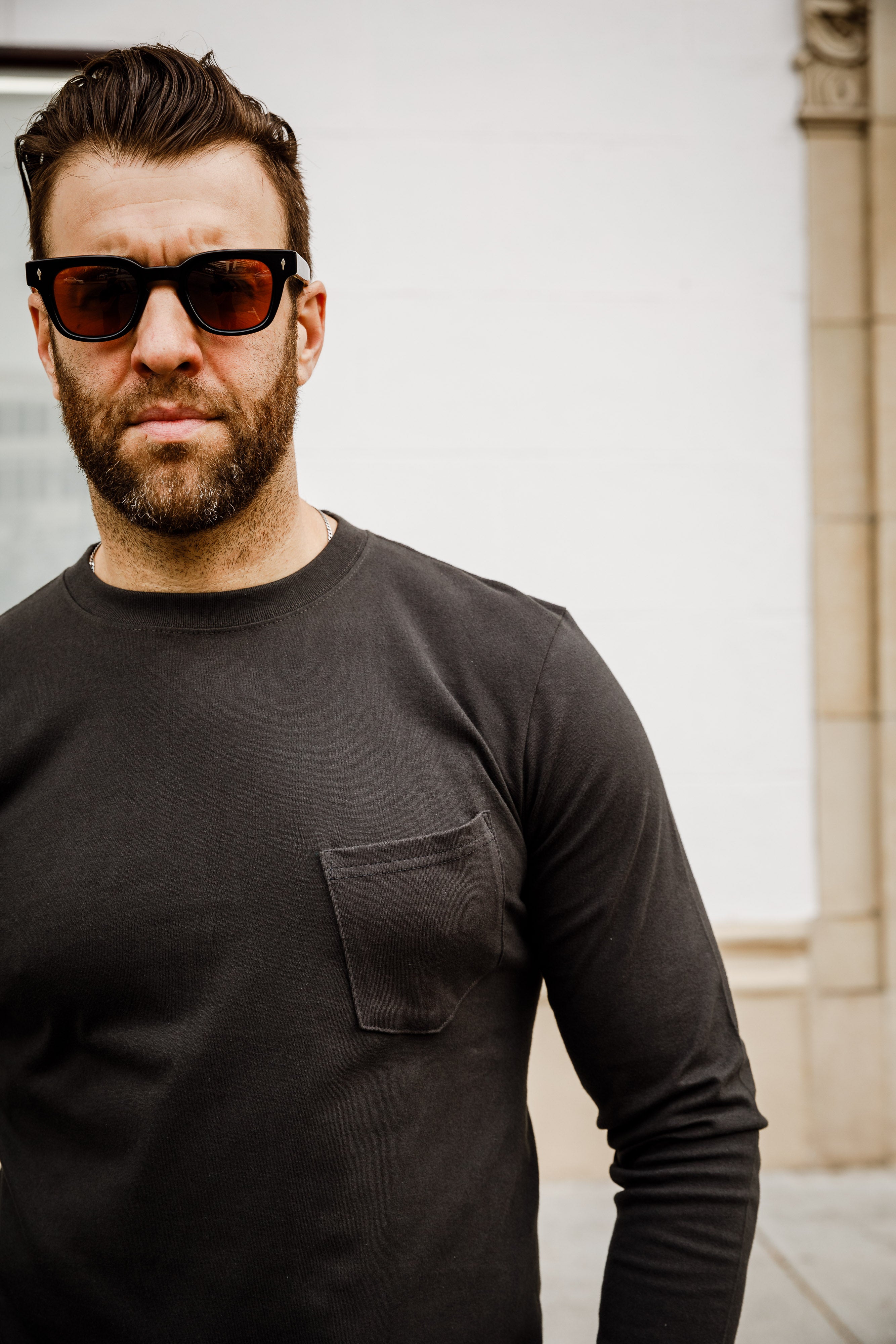 Addict Clothes - Long Sleeve Pocket Tee - Faded Black (Logo'd)