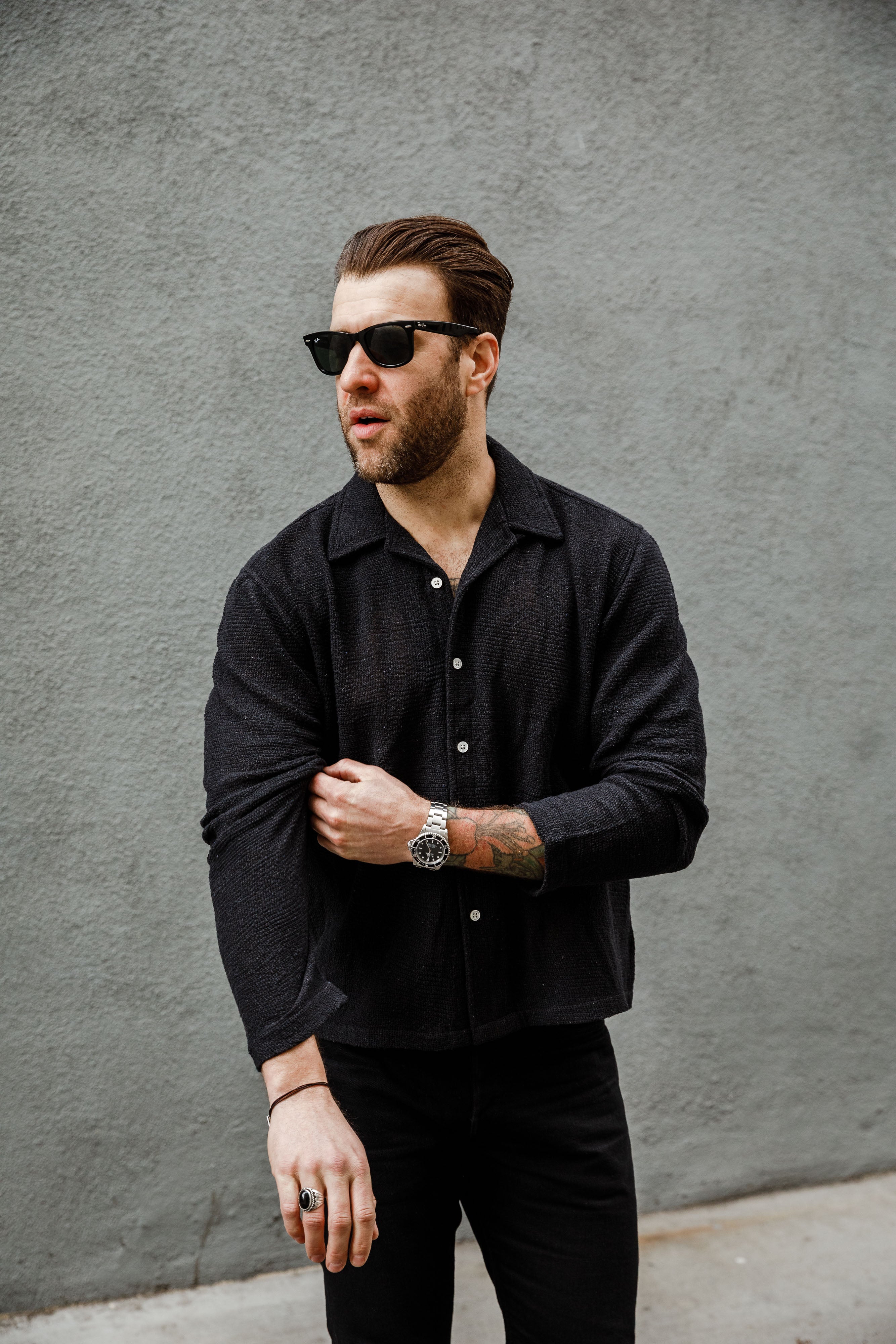 3sixteen - Loop Collar Shirt - Black Mesh