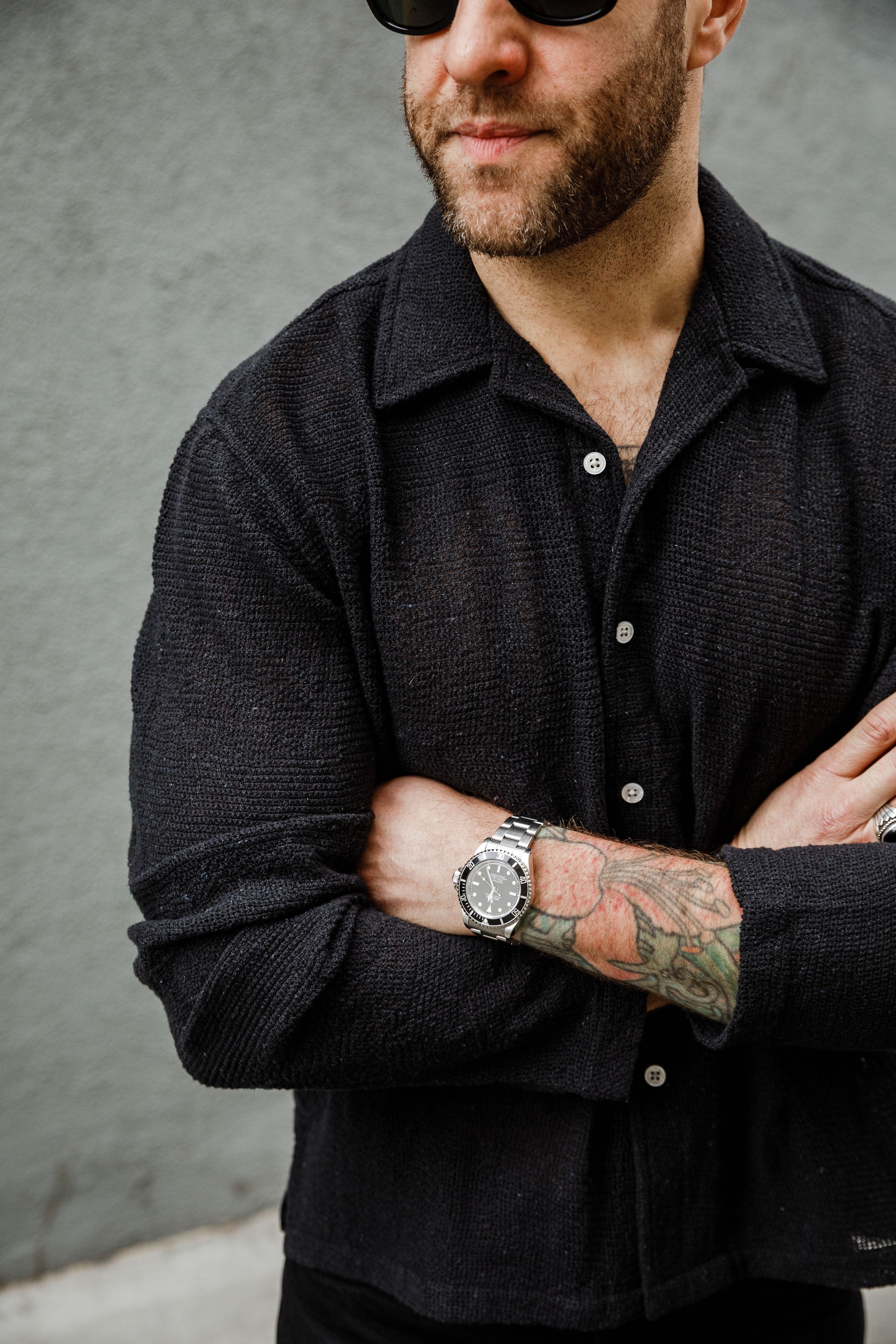 3sixteen - Loop Collar Shirt - Black Mesh