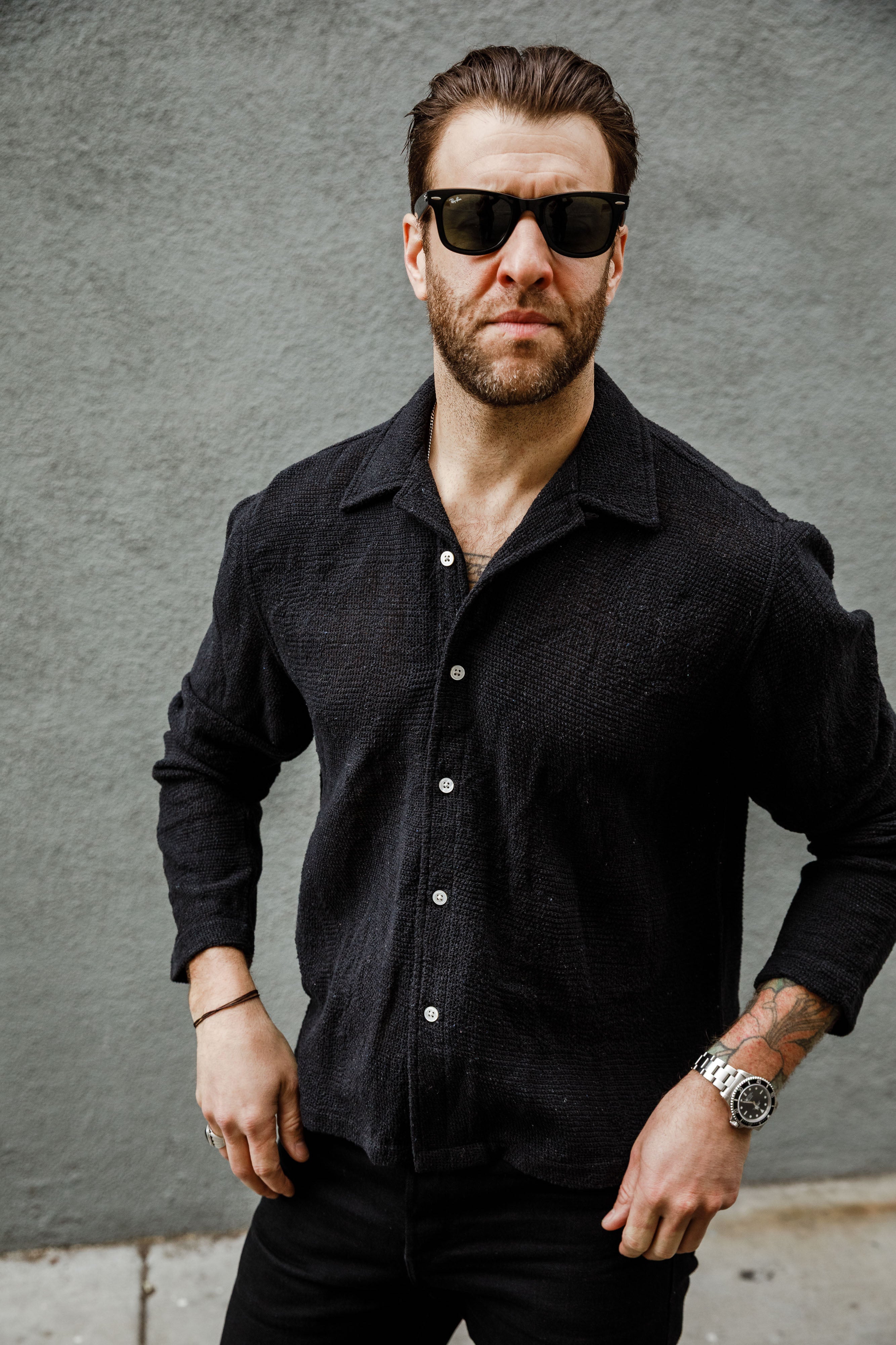 3sixteen - Loop Collar Shirt - Black Mesh