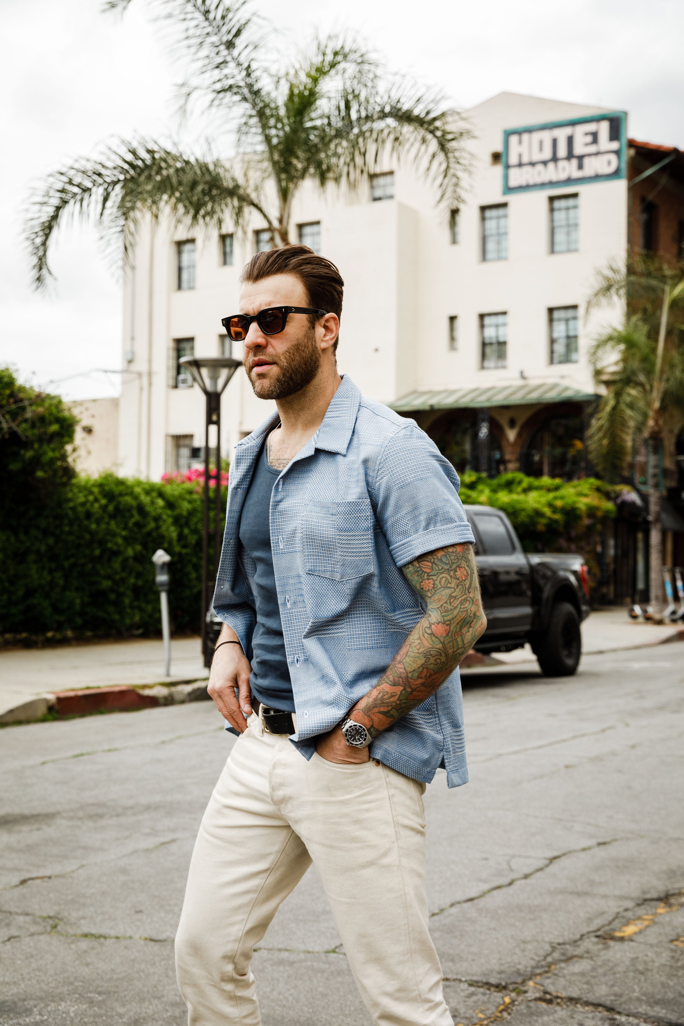 Naked & Famous - Aloha Shirt - Dobby Patchwork - Pale Blue