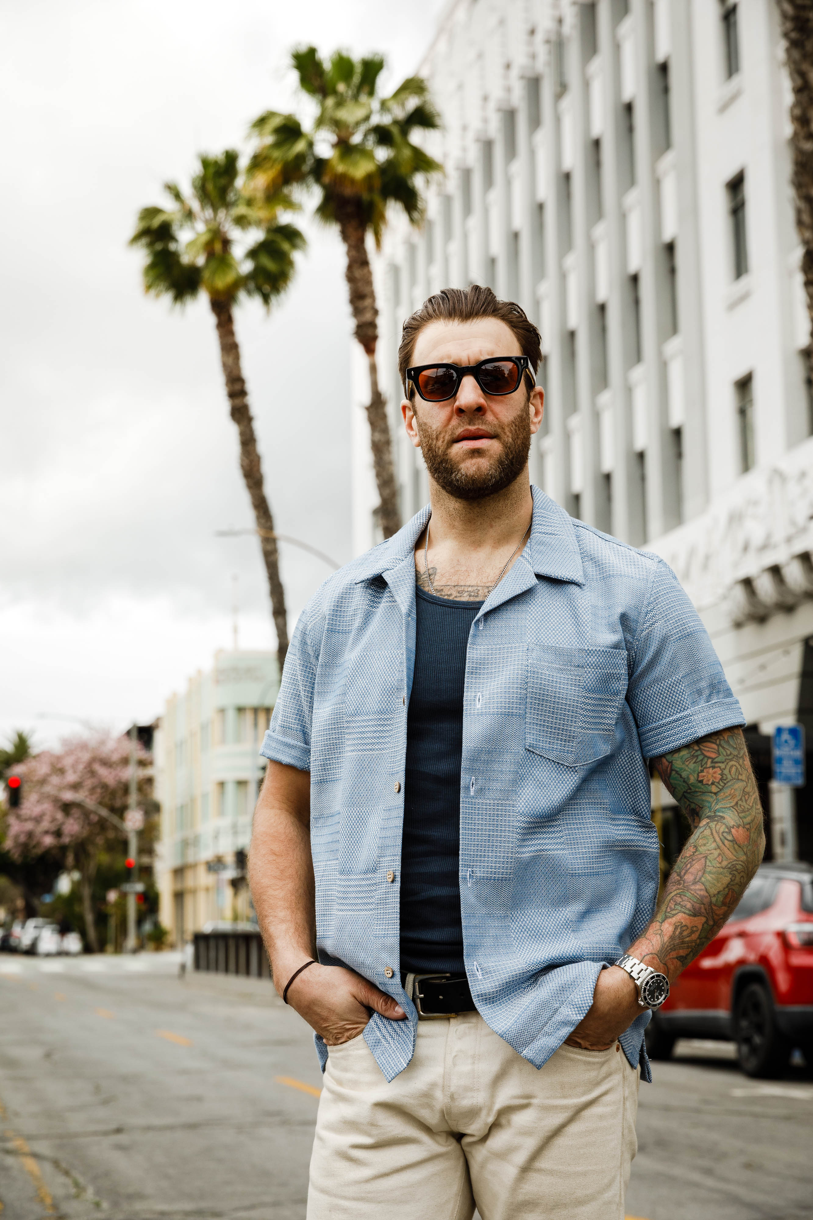 Naked & Famous - Aloha Shirt - Dobby Patchwork - Pale Blue