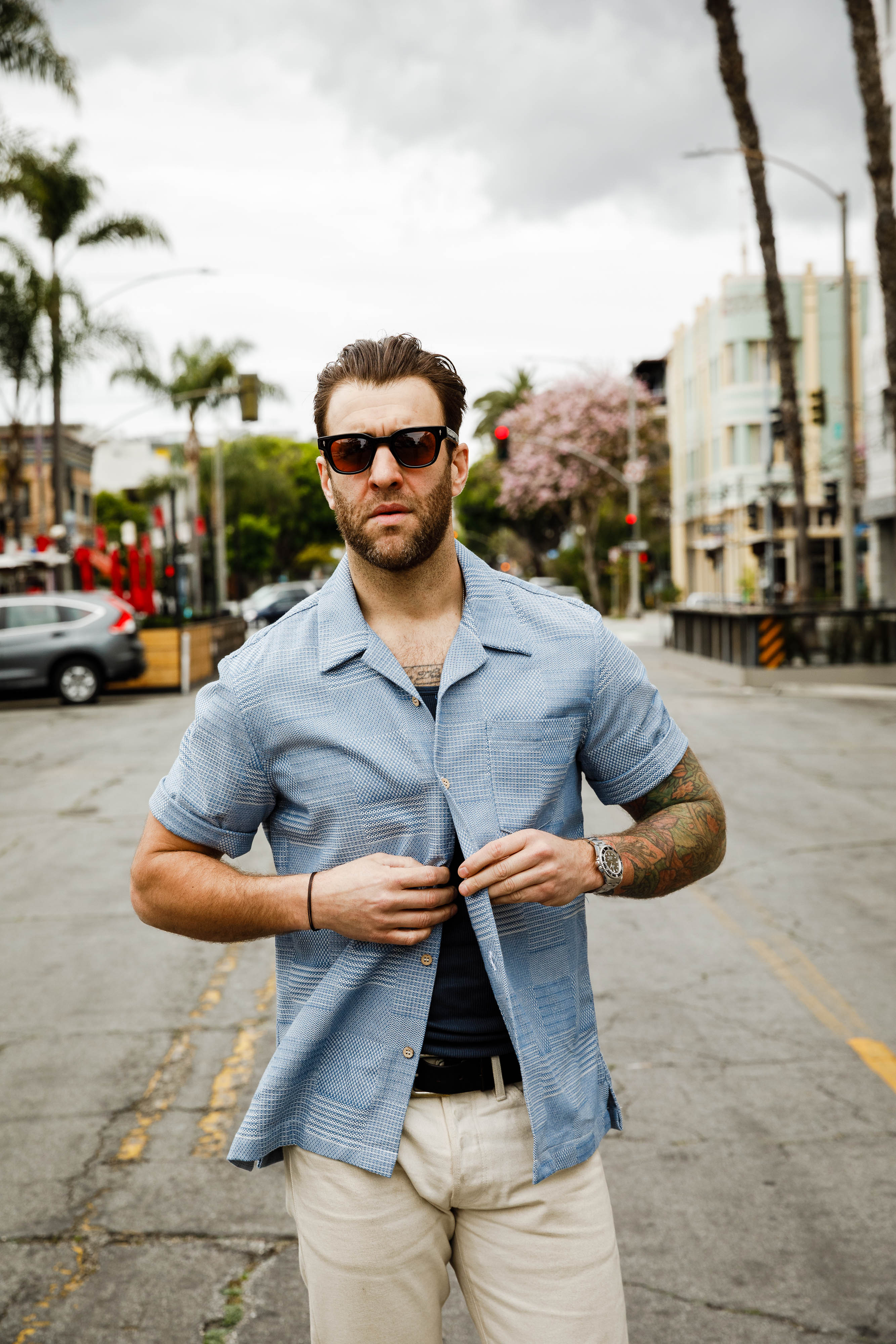 Naked & Famous - Aloha Shirt - Dobby Patchwork - Pale Blue