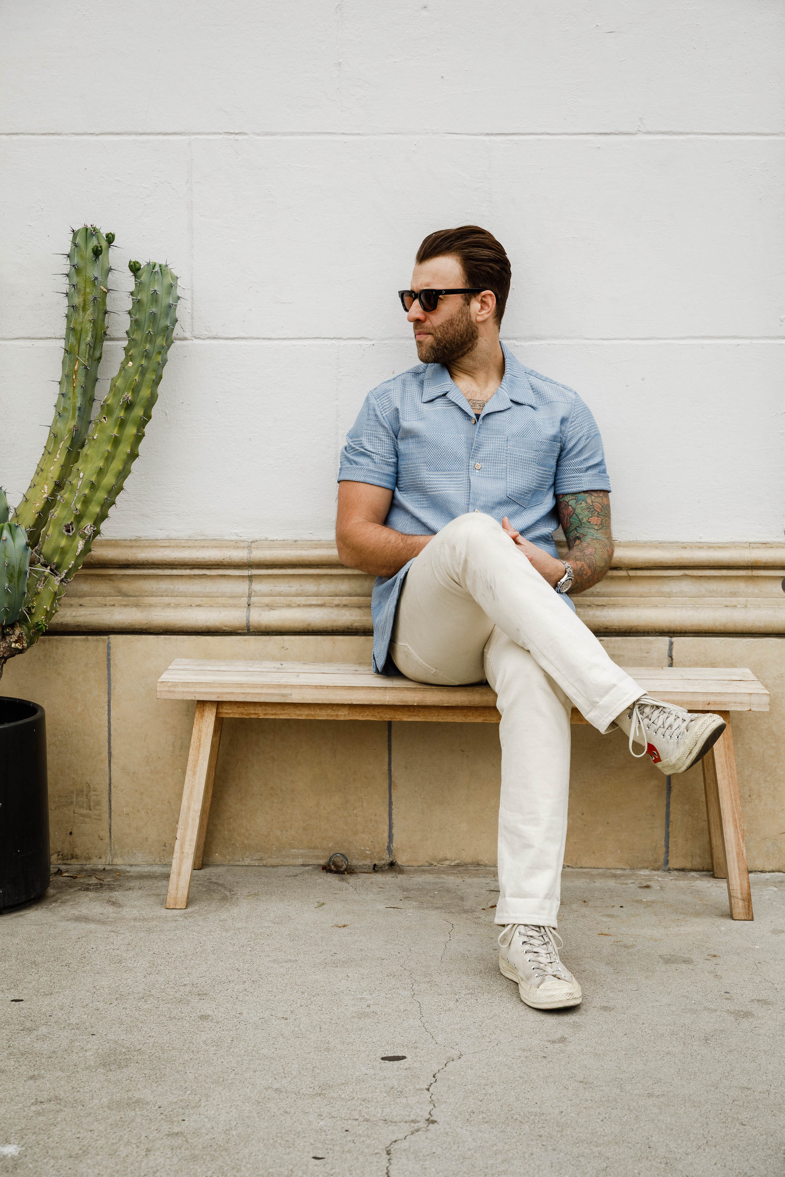 Naked & Famous - Aloha Shirt - Dobby Patchwork - Pale Blue