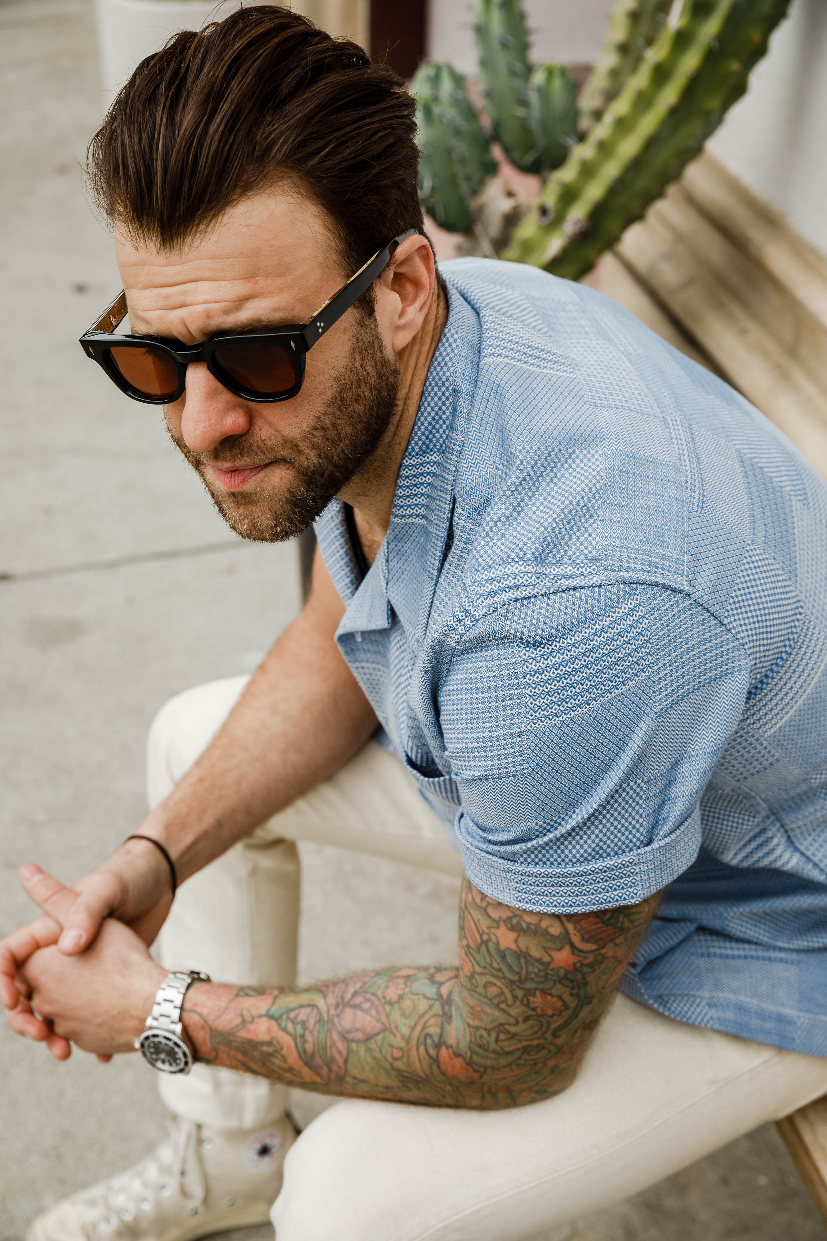 Naked & Famous - Aloha Shirt - Dobby Patchwork - Pale Blue