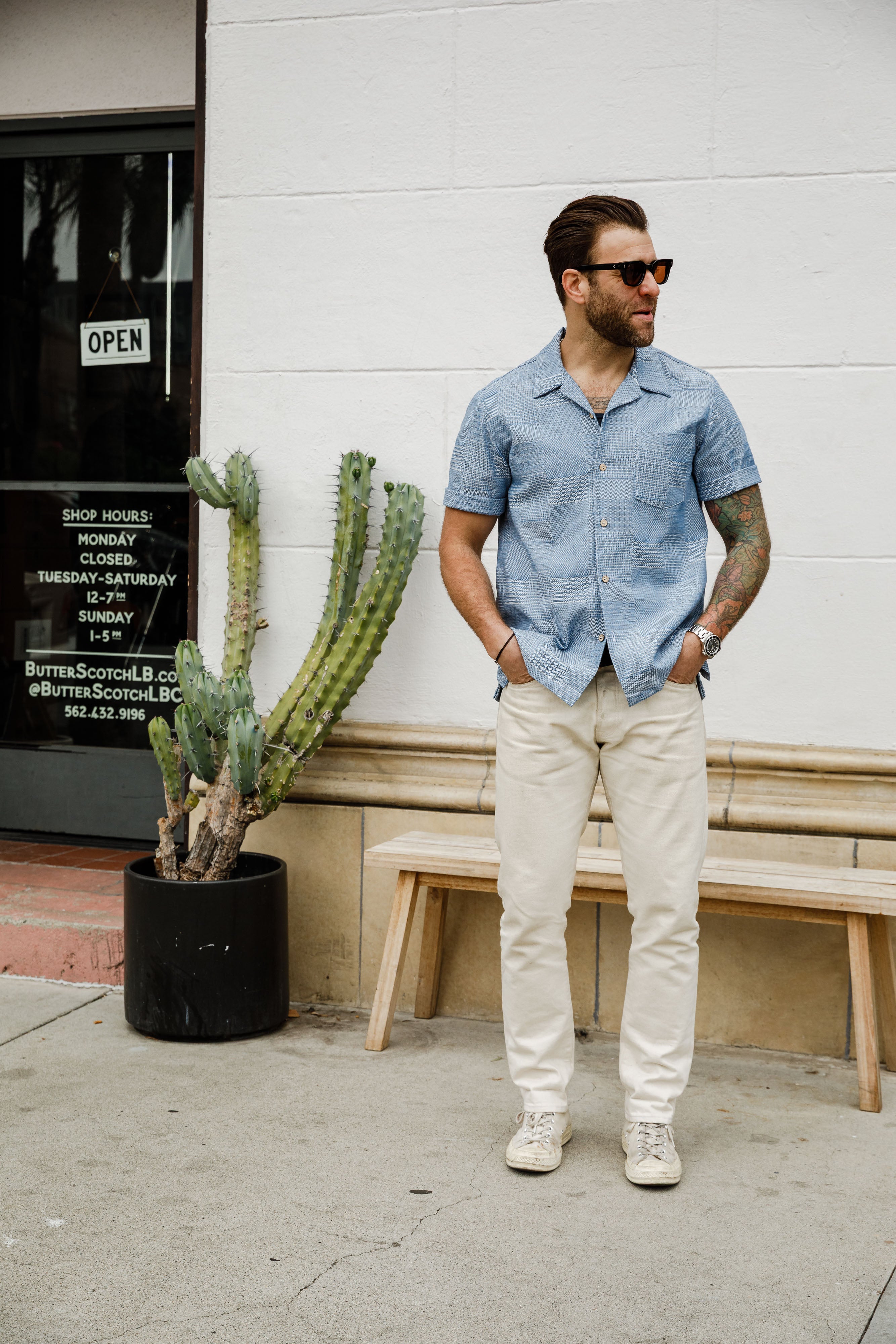 Naked & Famous - Aloha Shirt - Dobby Patchwork - Pale Blue