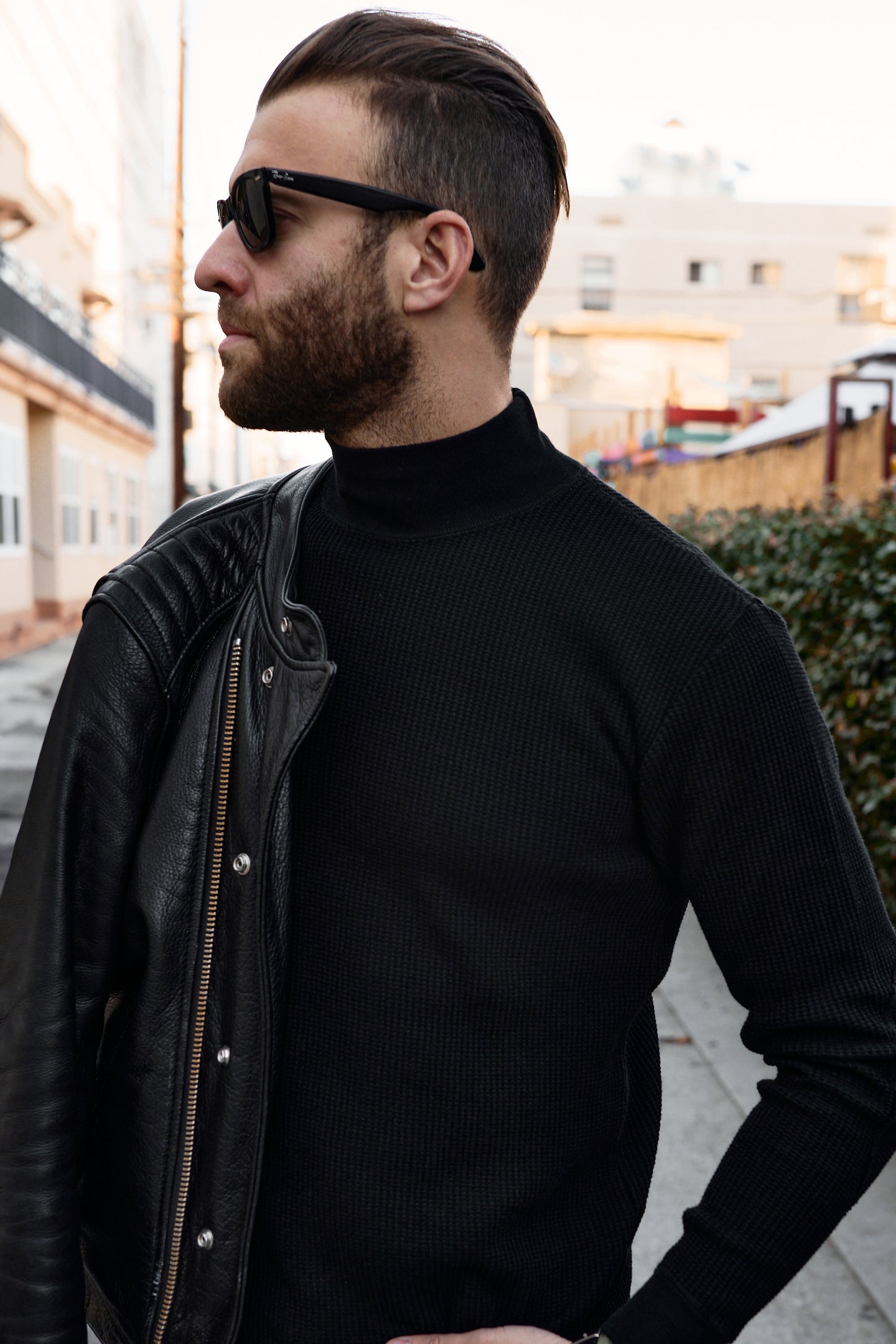 Addict Clothes - Heavy Weight Waffle Moc Neck Crew - Black