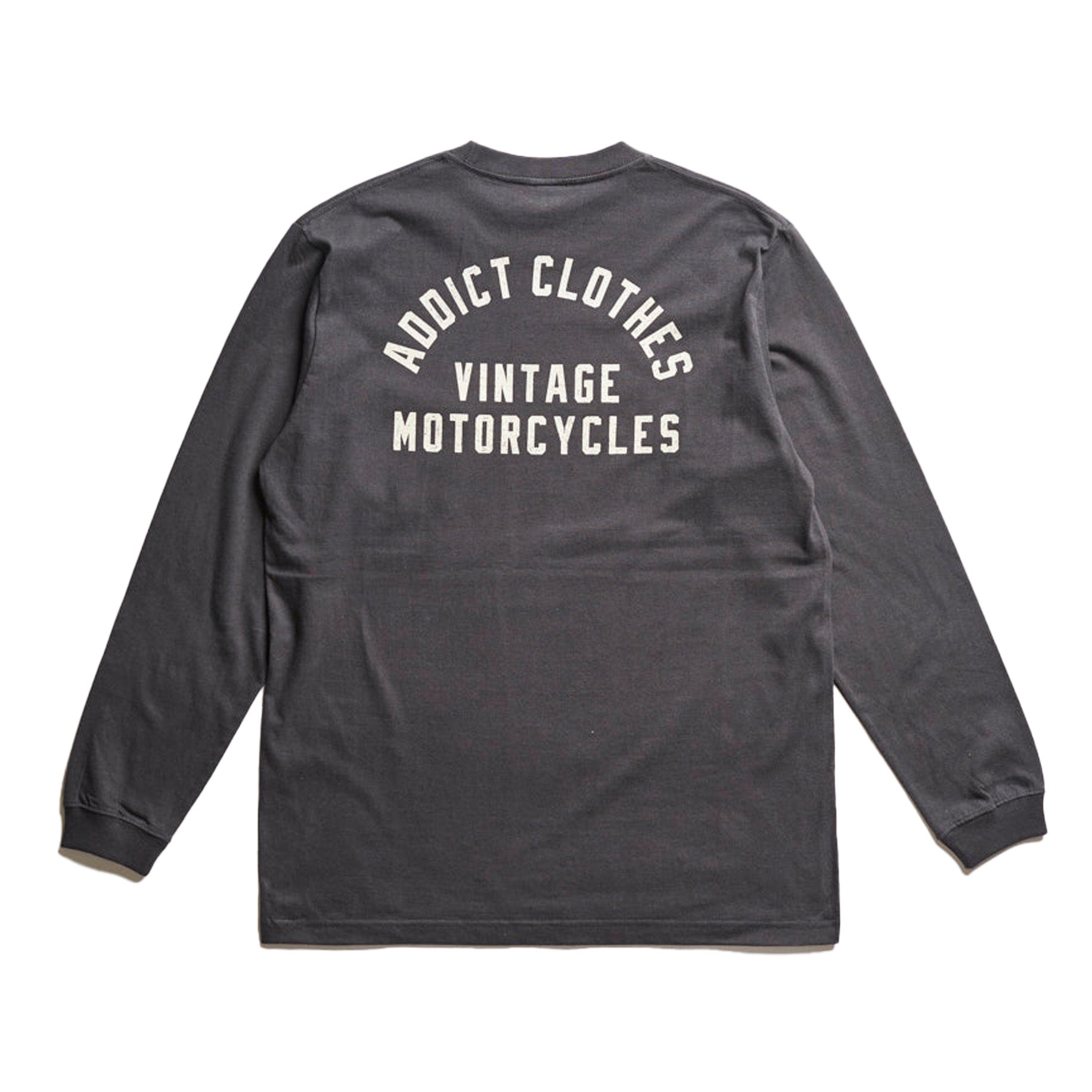 Addict Clothes - Long Sleeve Pocket Tee - Faded Black (Logo'd)