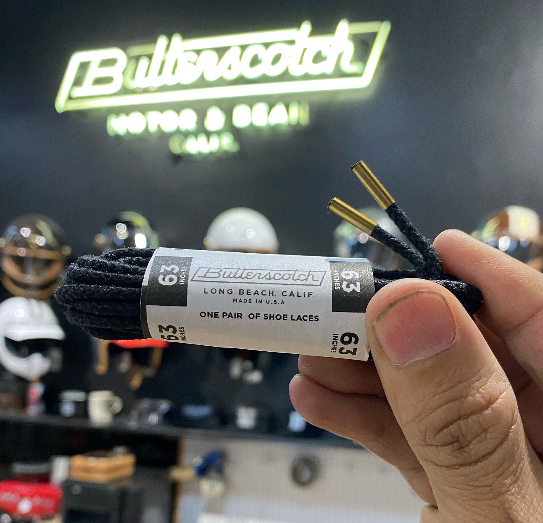 ButterScotch - 63" Round Waxed Boot Lace - Black w/ Brass Metal