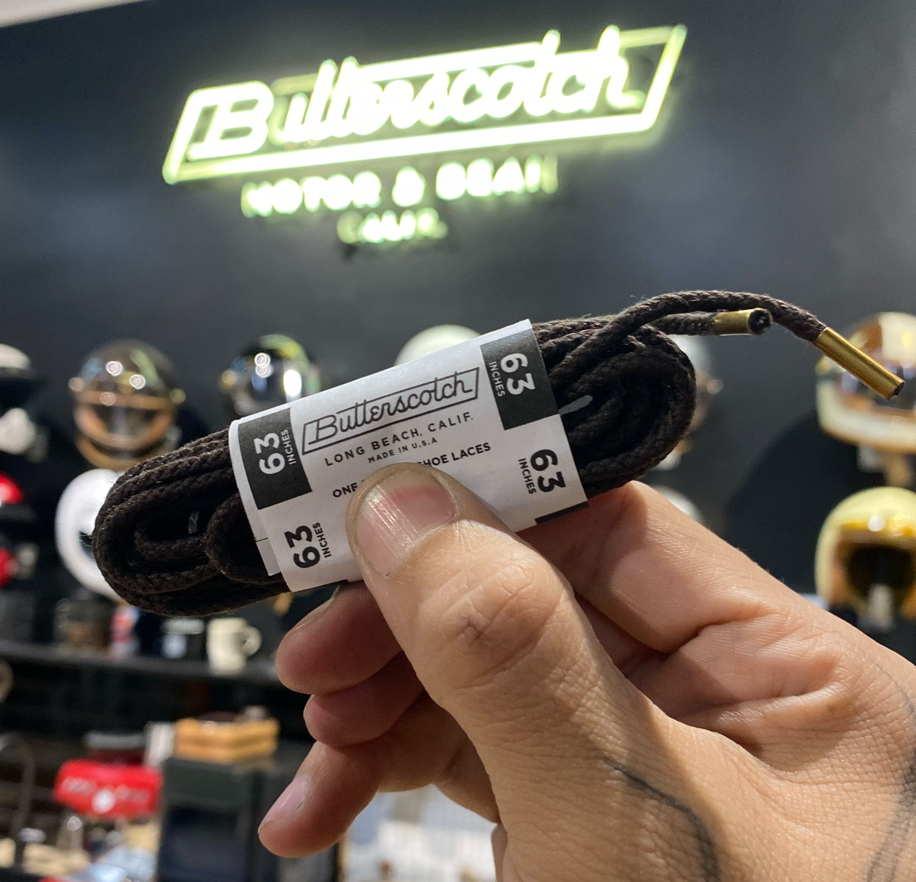 ButterScotch - 63" Round Waxed Boot Lace - Brown w/ Metal Brass Tip