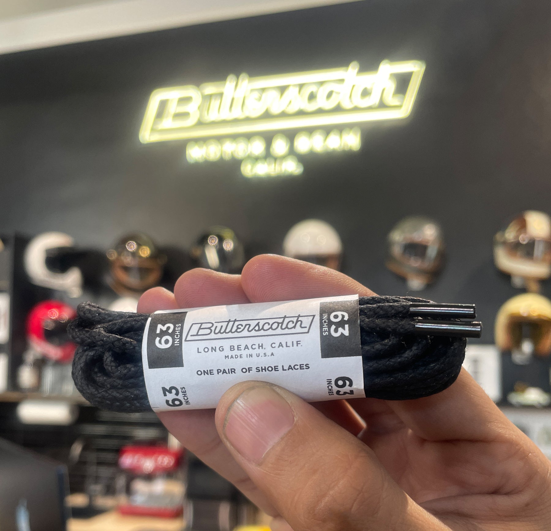 ButterScotch - 63" Round Waxed Boot Lace - Black w/ Black Metal Tip