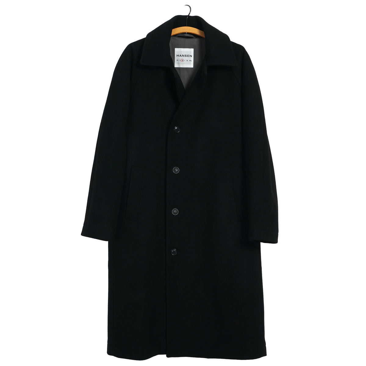 HANSEN - Sigurd Long Lined Wool Coat - Solid Black
