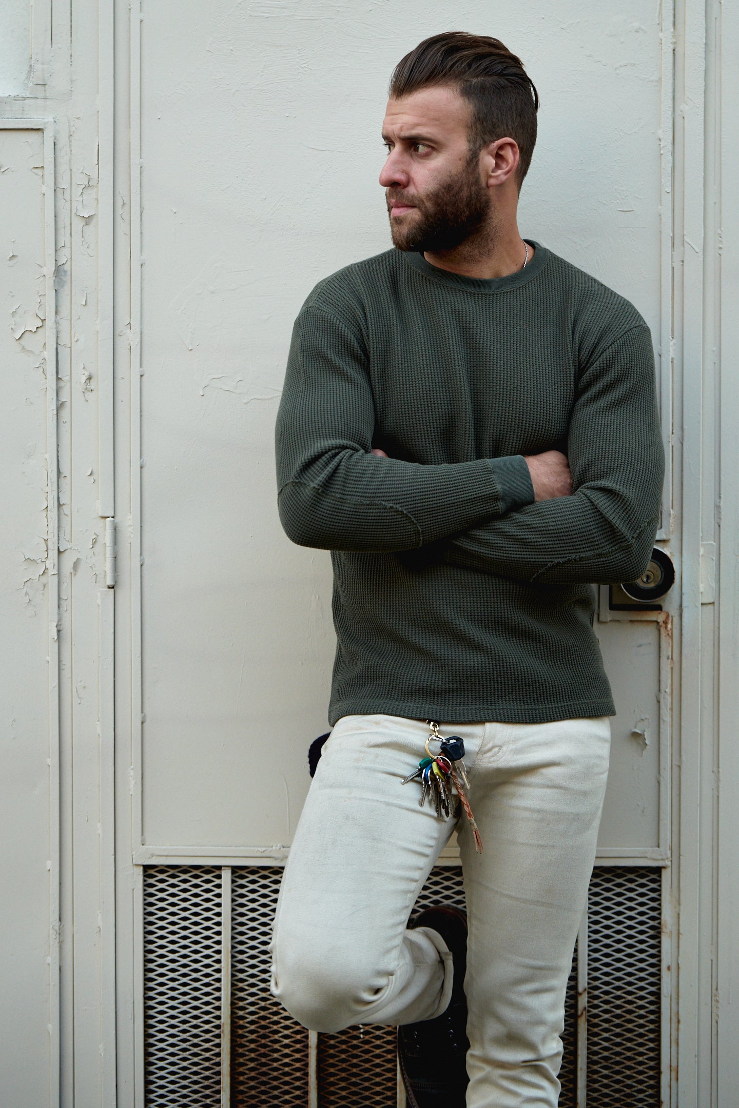 ADDICT Clothes - Heavy Weight Waffle Crew - Olive Green