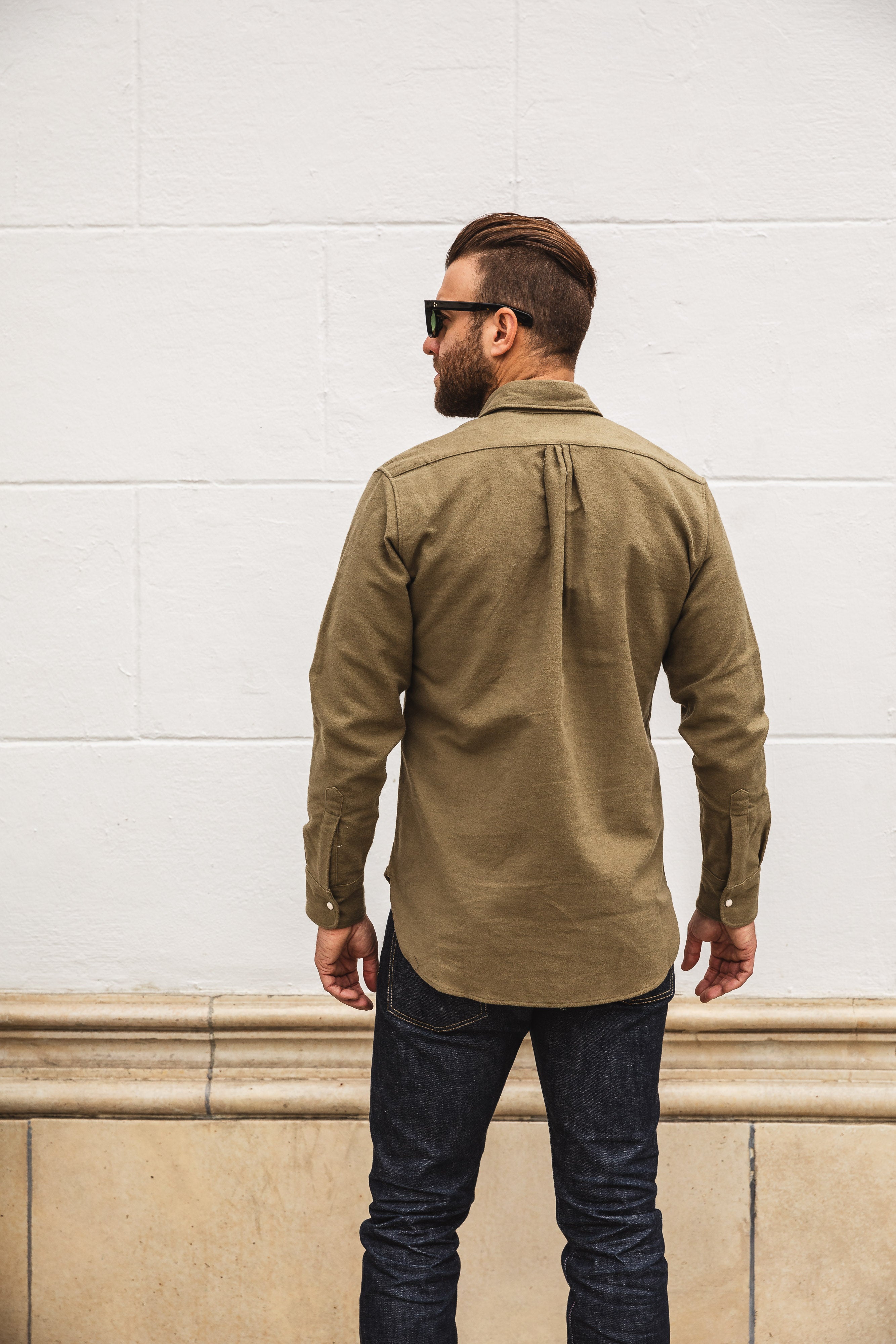 Wythe - Pearl Snap Moleskin Shirt - Olive