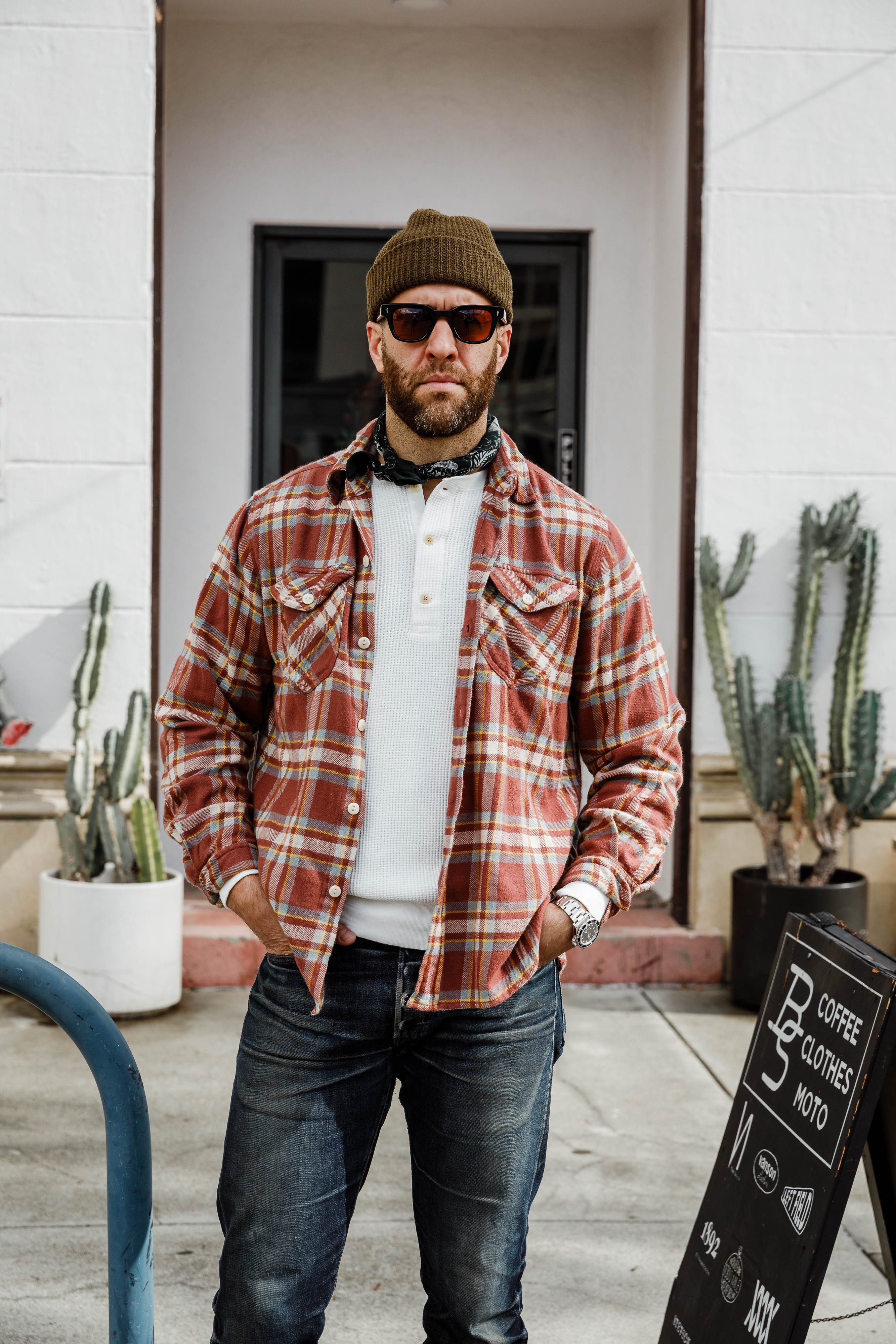 Addict Clothes - Heavy Weight Waffle Henley - Off White