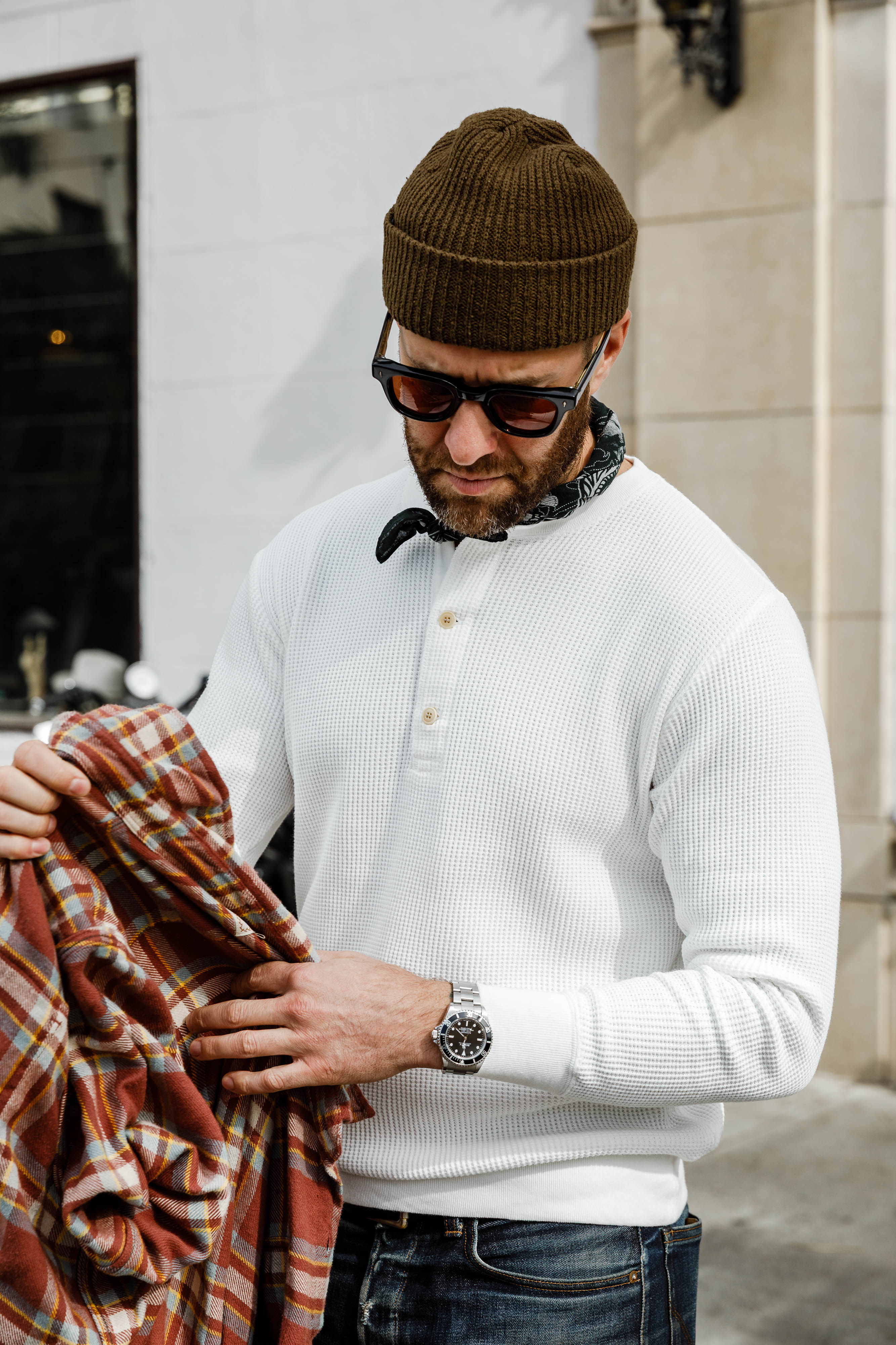 Addict Clothes - Heavy Weight Waffle Henley - Off White