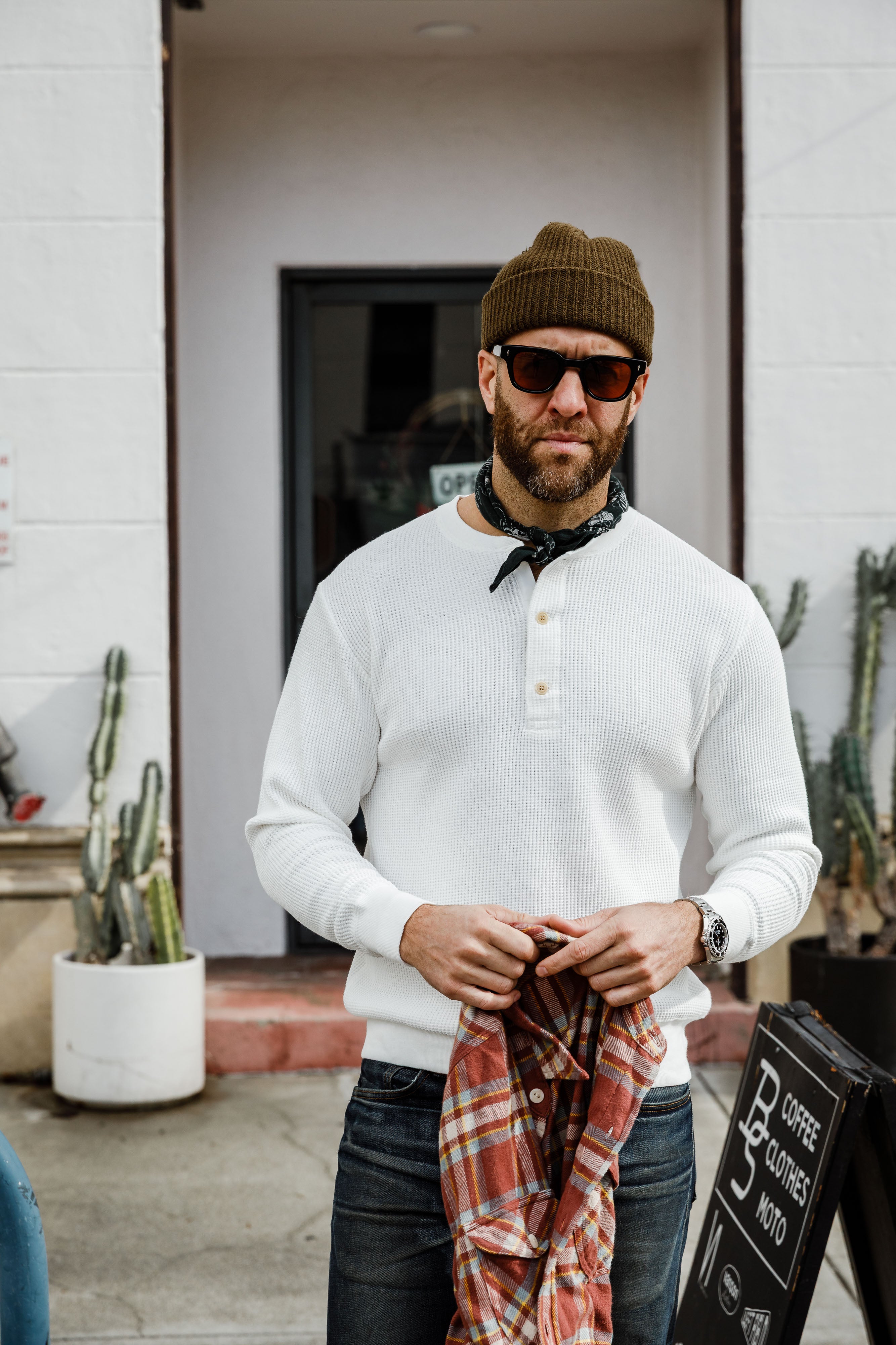 Addict Clothes - Heavy Weight Waffle Henley - Off White