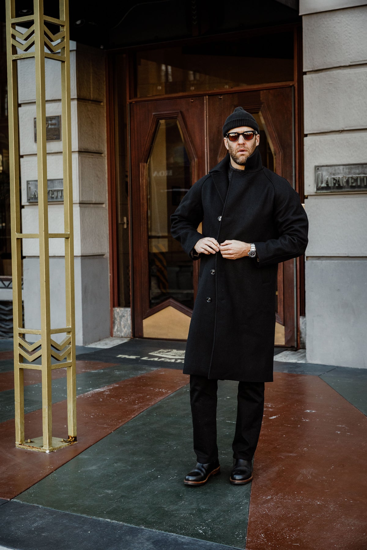 HANSEN - Sigurd Long Lined Wool Coat - Solid Black