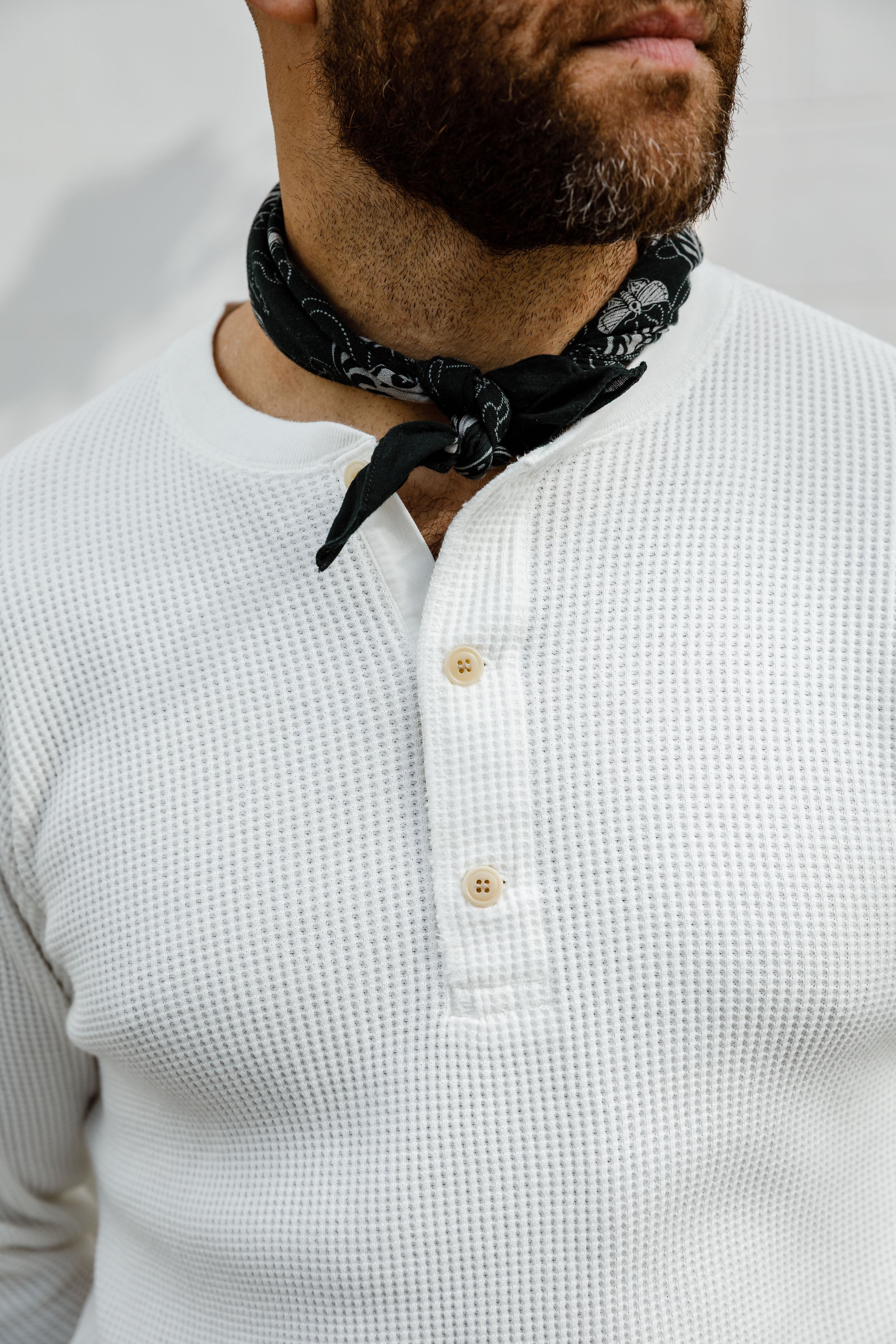 Addict Clothes - Heavy Weight Waffle Henley - Off White