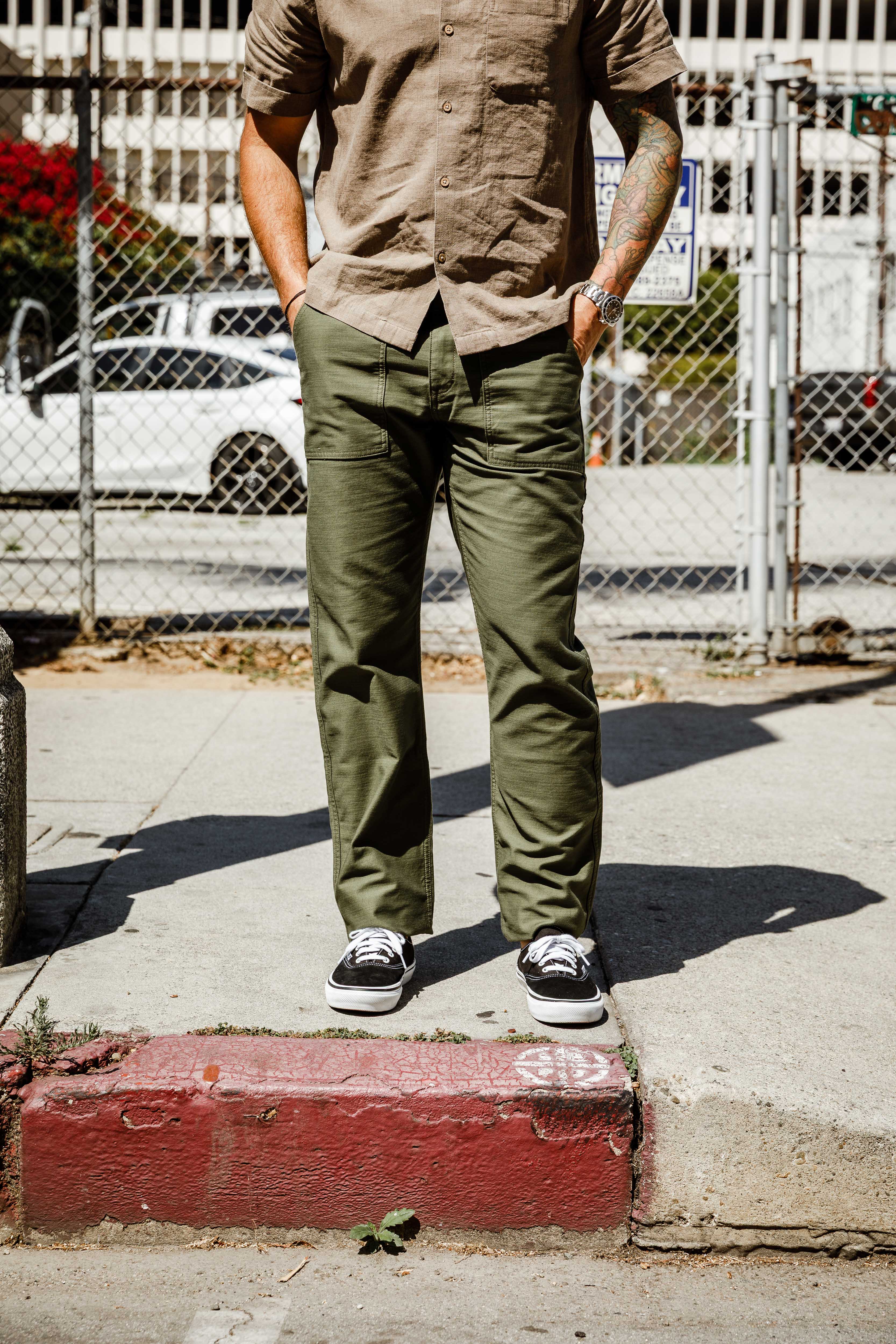 バックワーズAirflow Relax Tapered Pant オリーブM Benzak Denim Developers - BP-07 Loose Fatigue Pant - 10oz Olive Drab M