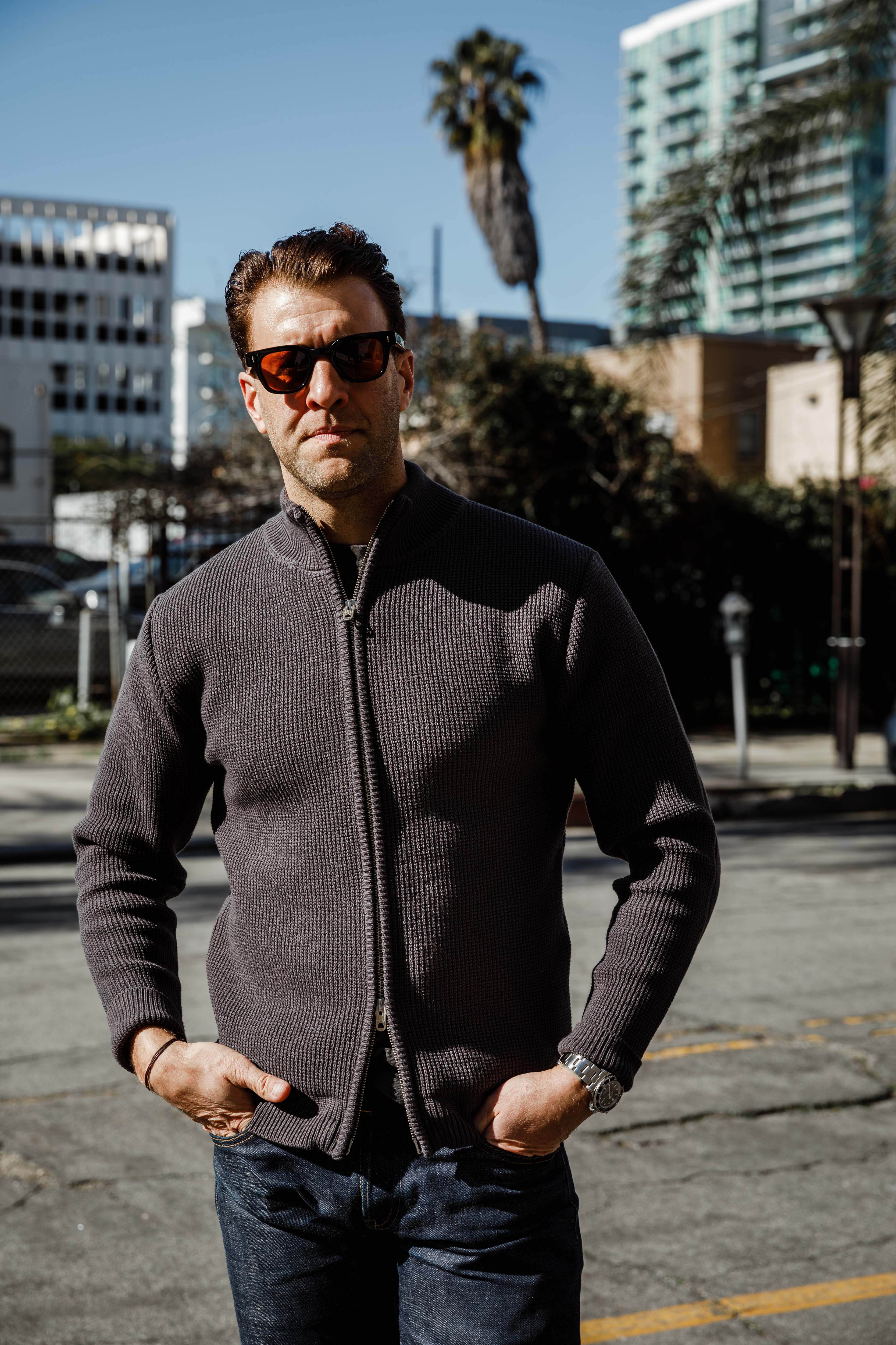 Addict Clothes - Cotton Waffle Drivers Knit - Charcoal Grey