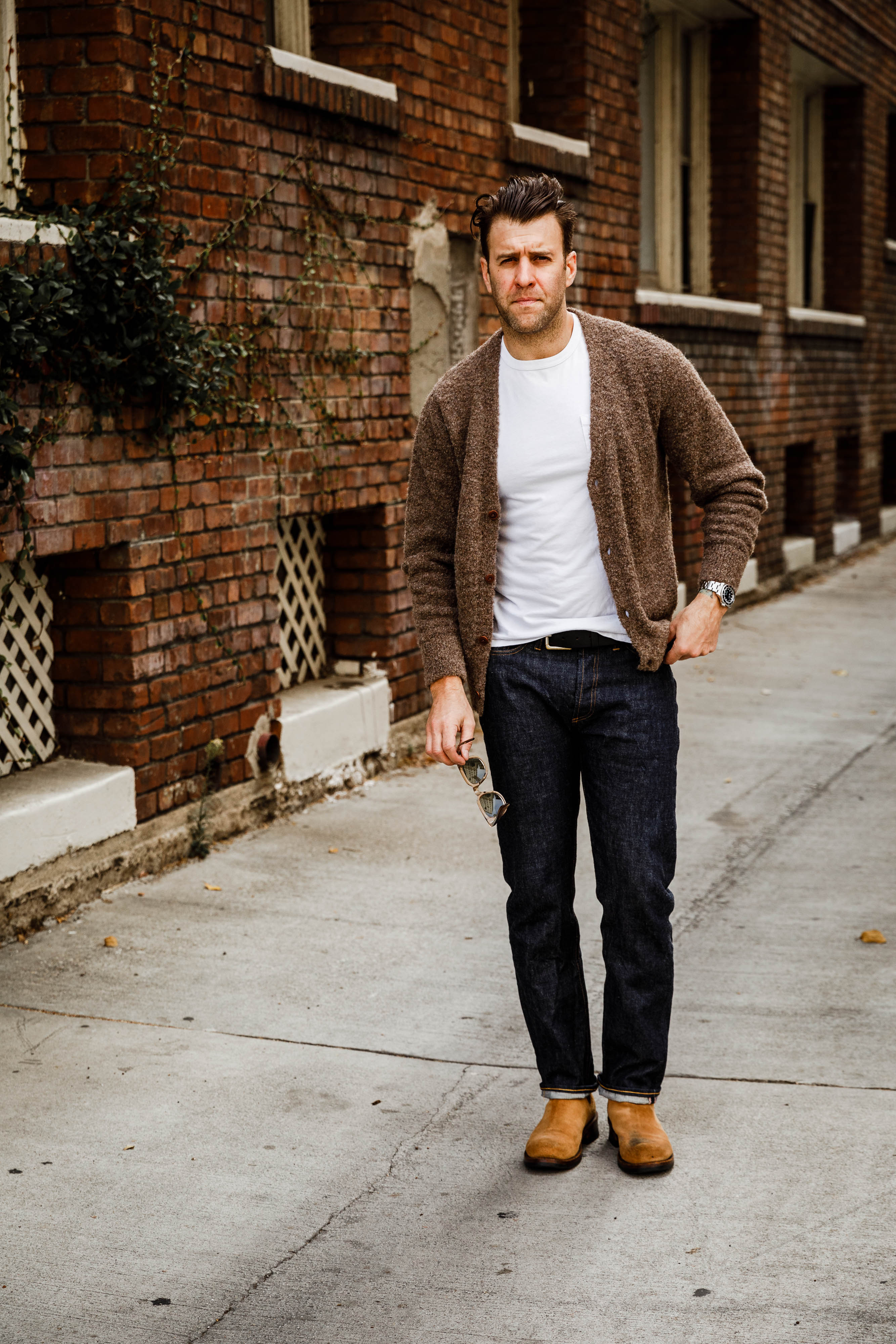 3sixteen - V⁠-⁠Neck Cardigan - Earth Boucle Alpaca