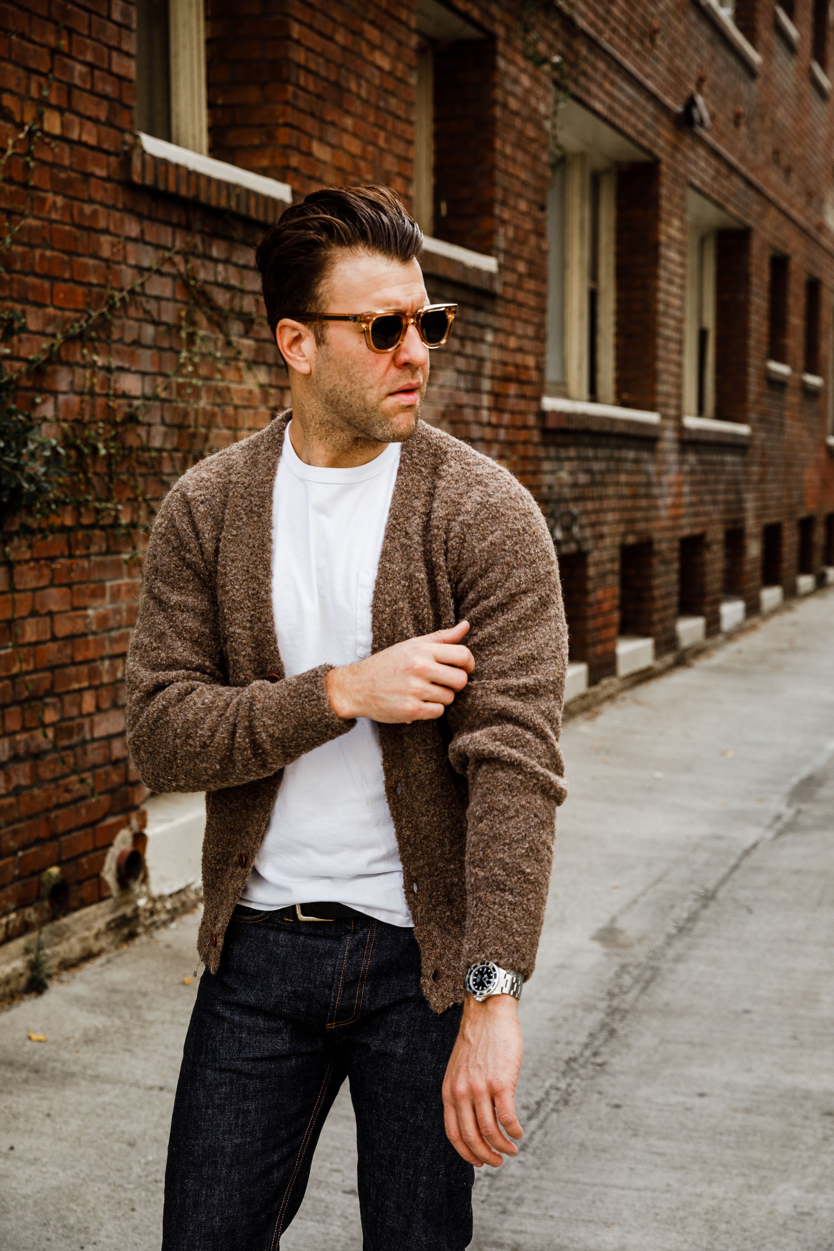 3sixteen - V⁠-⁠Neck Cardigan - Earth Boucle Alpaca