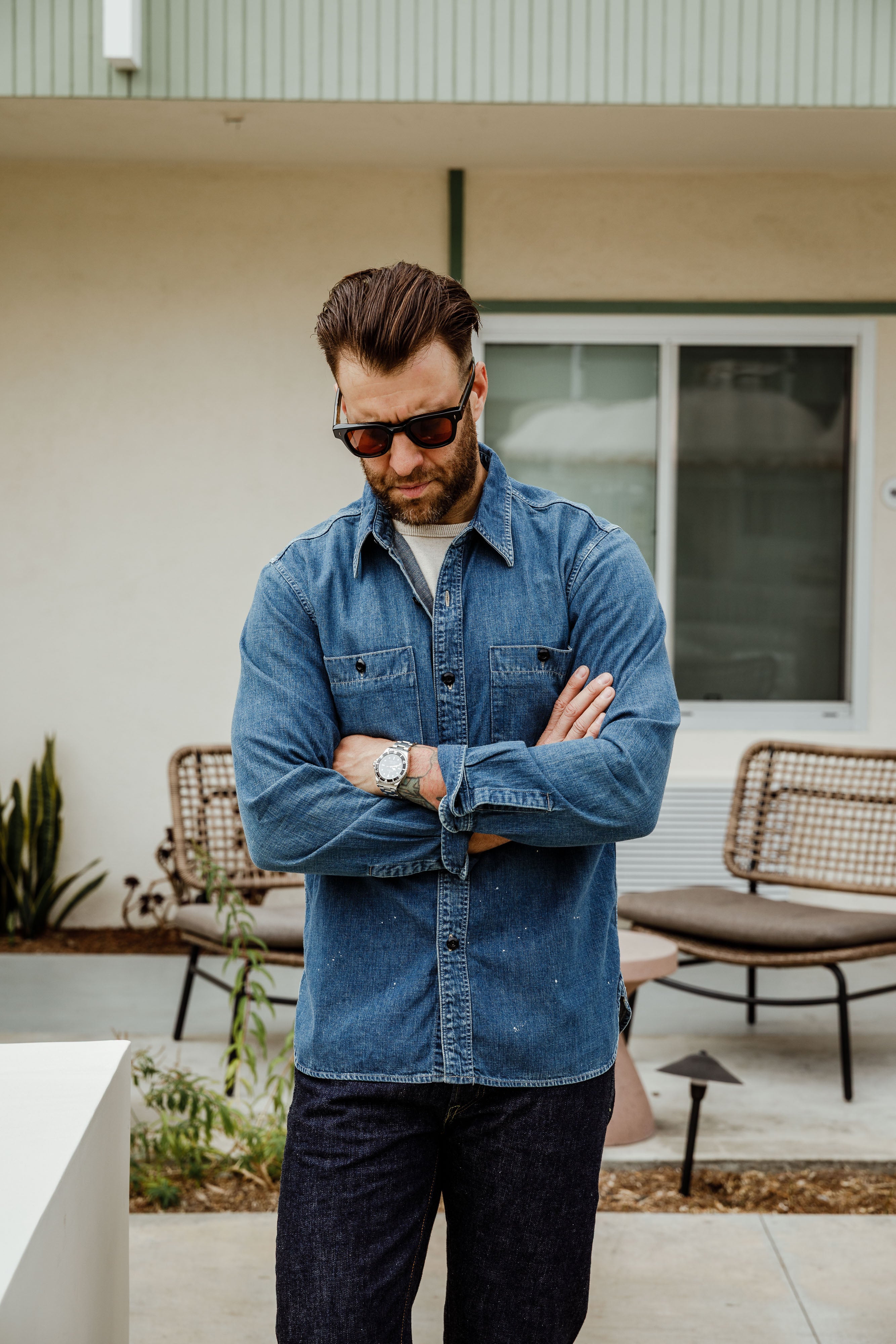 Full Count - 4890HW-19 - 8oz Denim Work Shirt (Hand Washed)