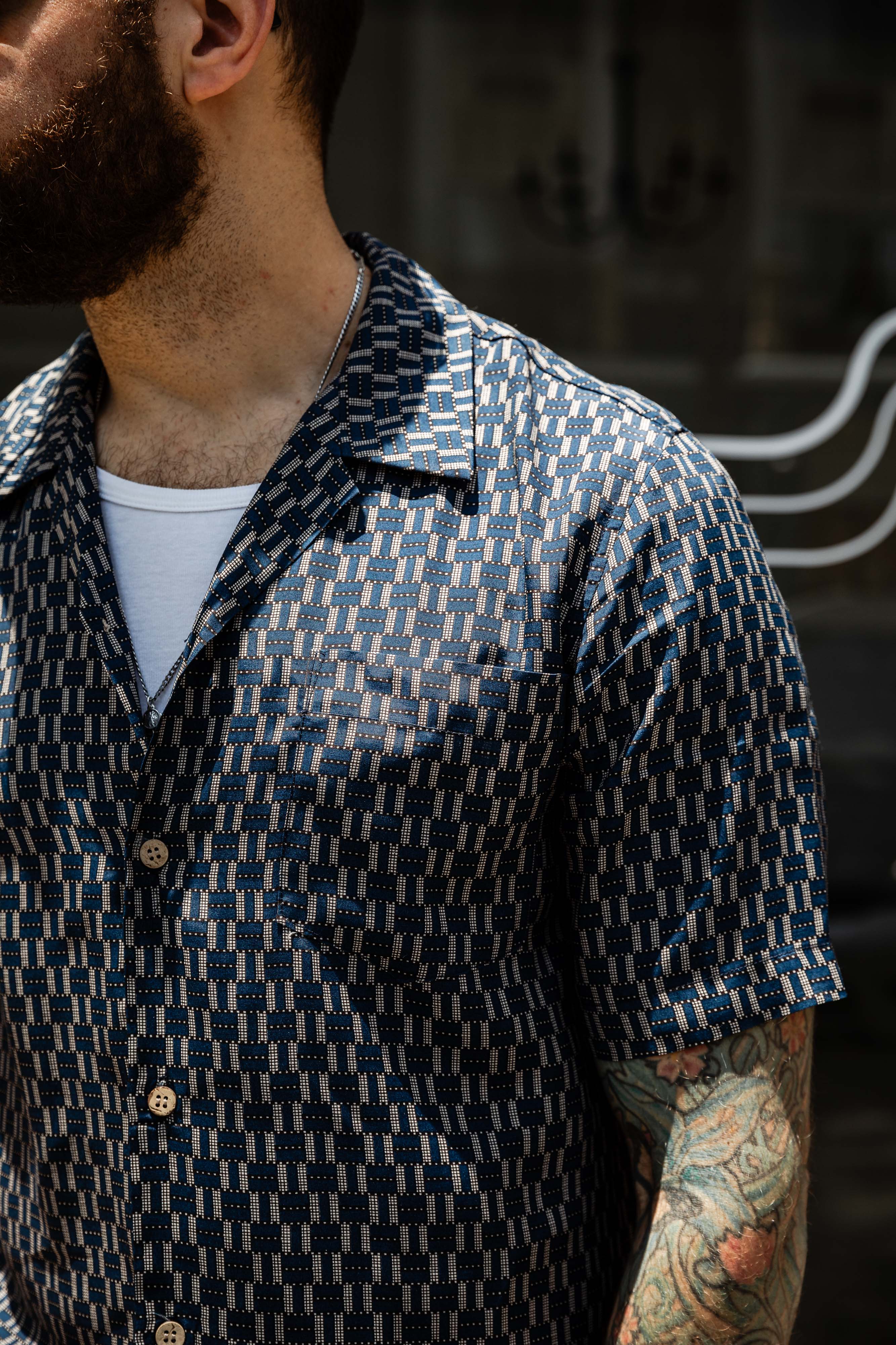 Naked & Famous - Aloha Shirt - Navy Weave Print