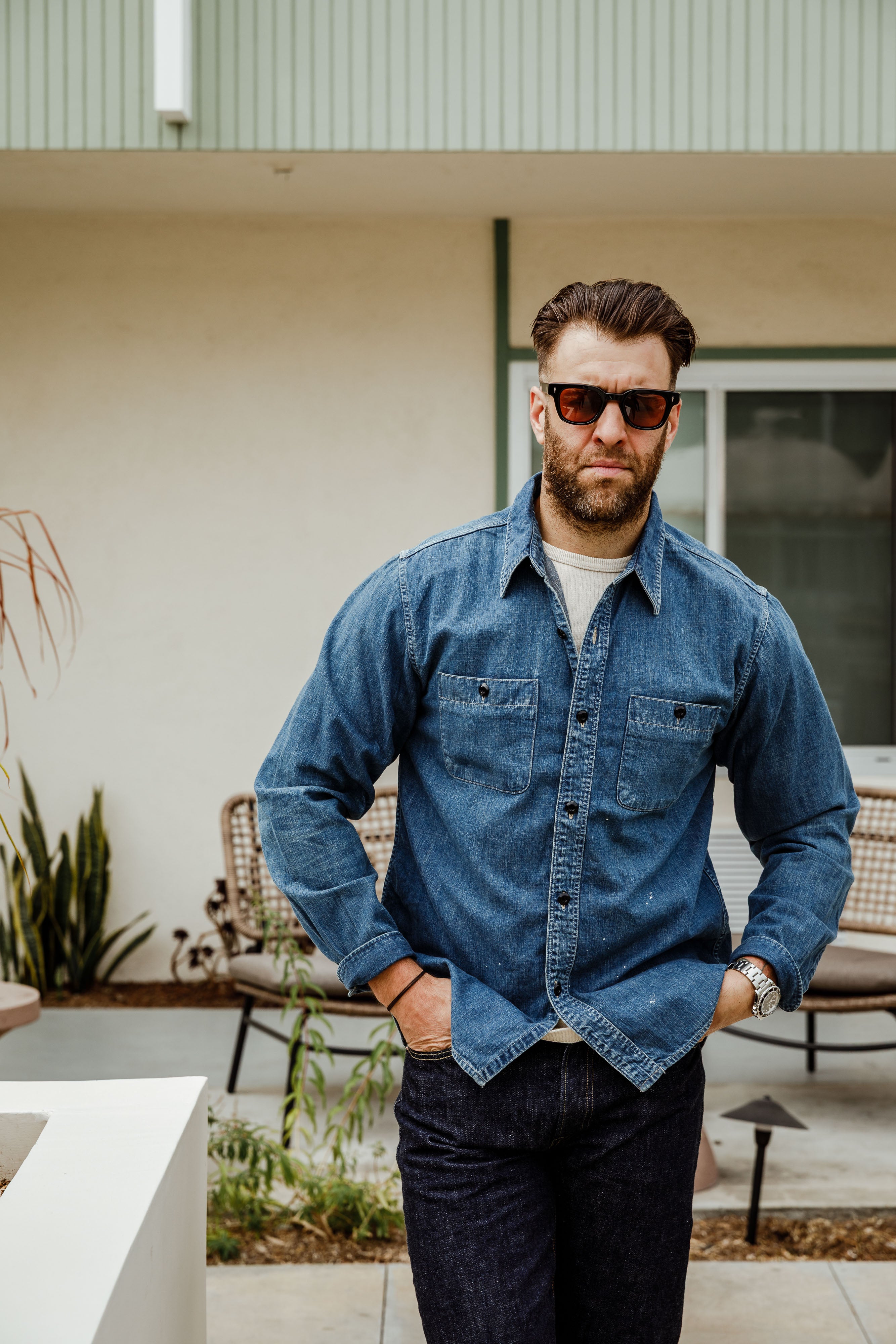 JEMUT正規品★24AW★Wriston over-fit denim shirt 4890HW-19 - Denim Work Shirt HW - – FULLCOUNT
