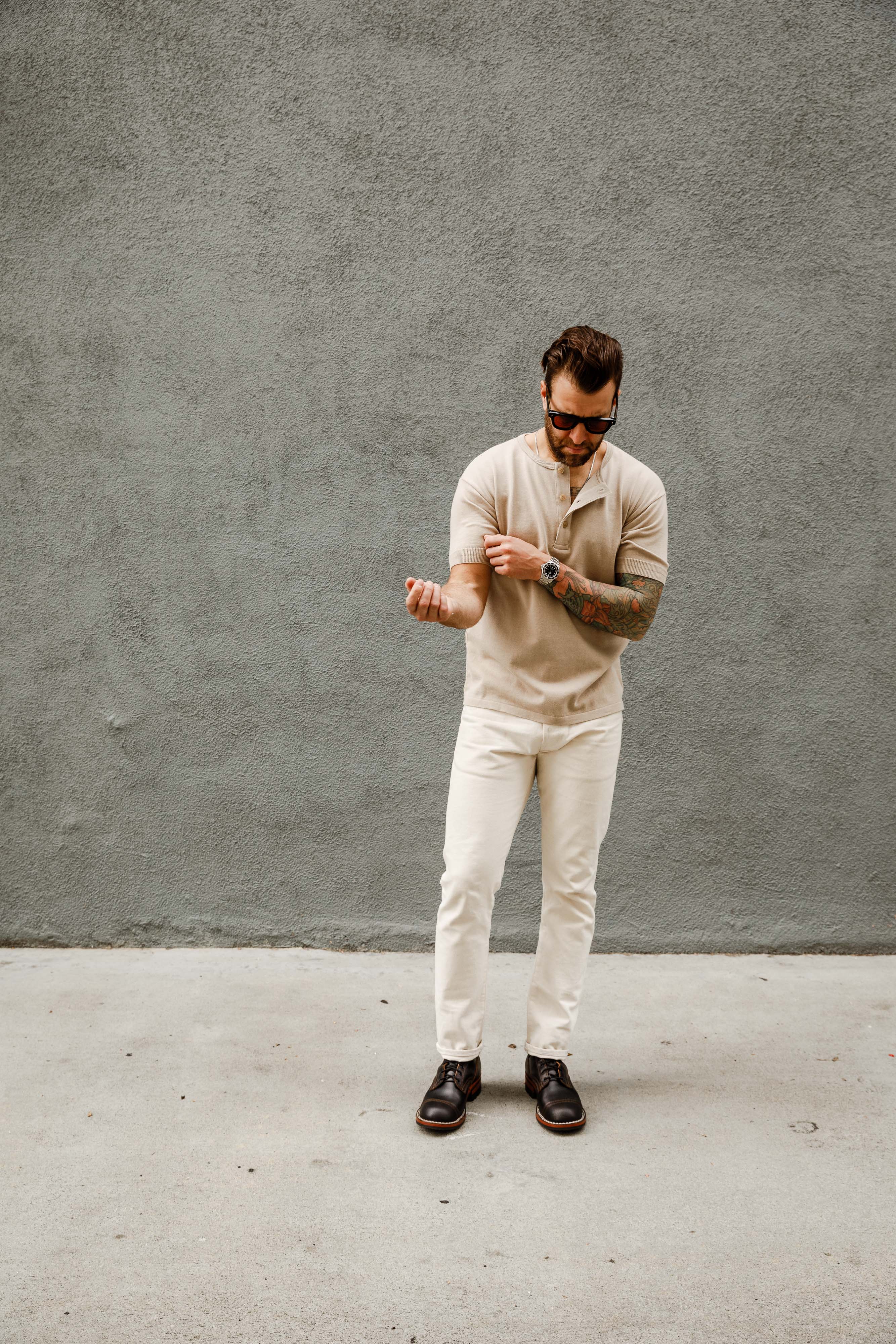 Addict Clothes - Short Sleeve Henley - Smoked Beige