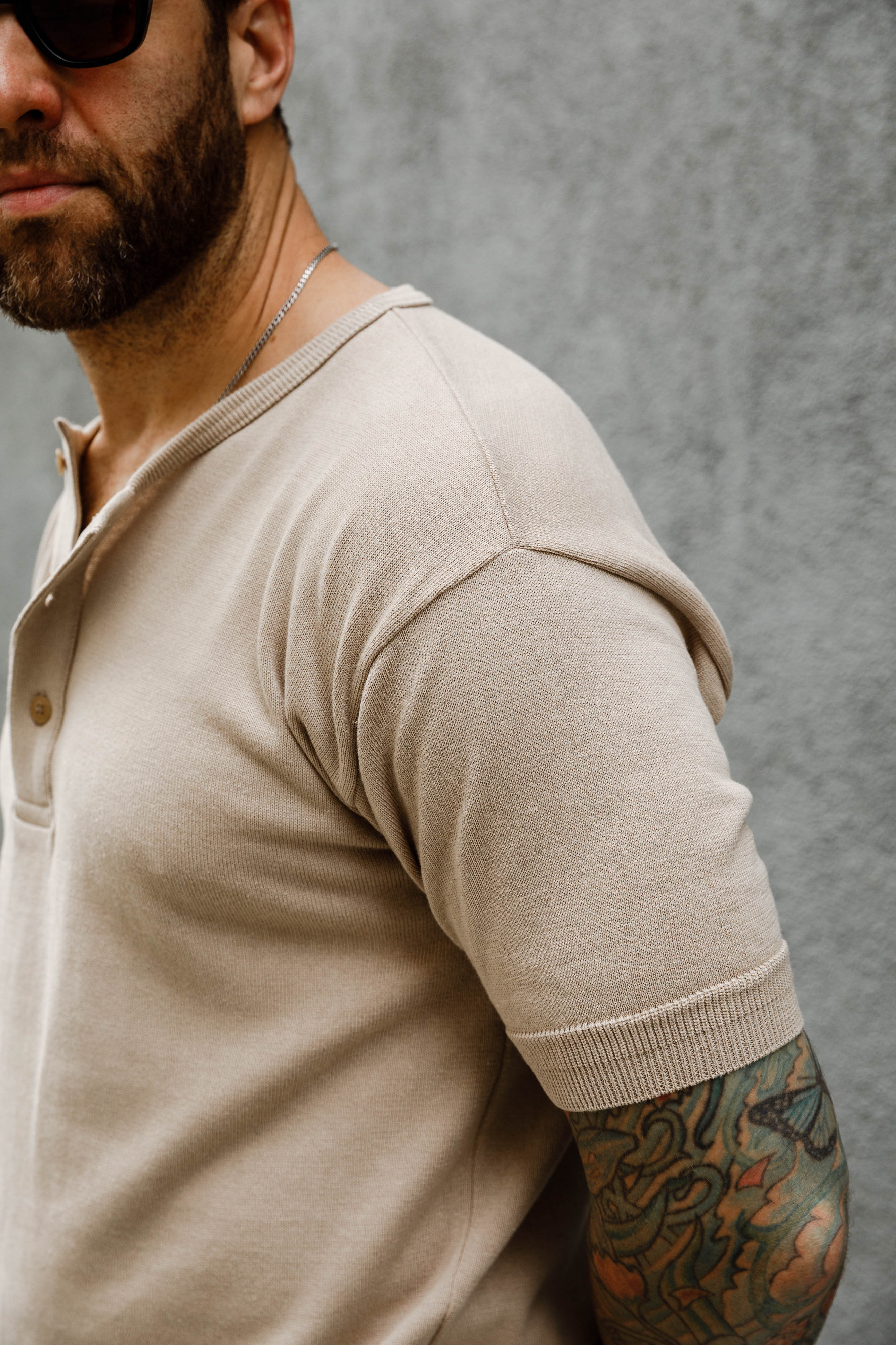 Addict Clothes - Short Sleeve Henley - Smoked Beige