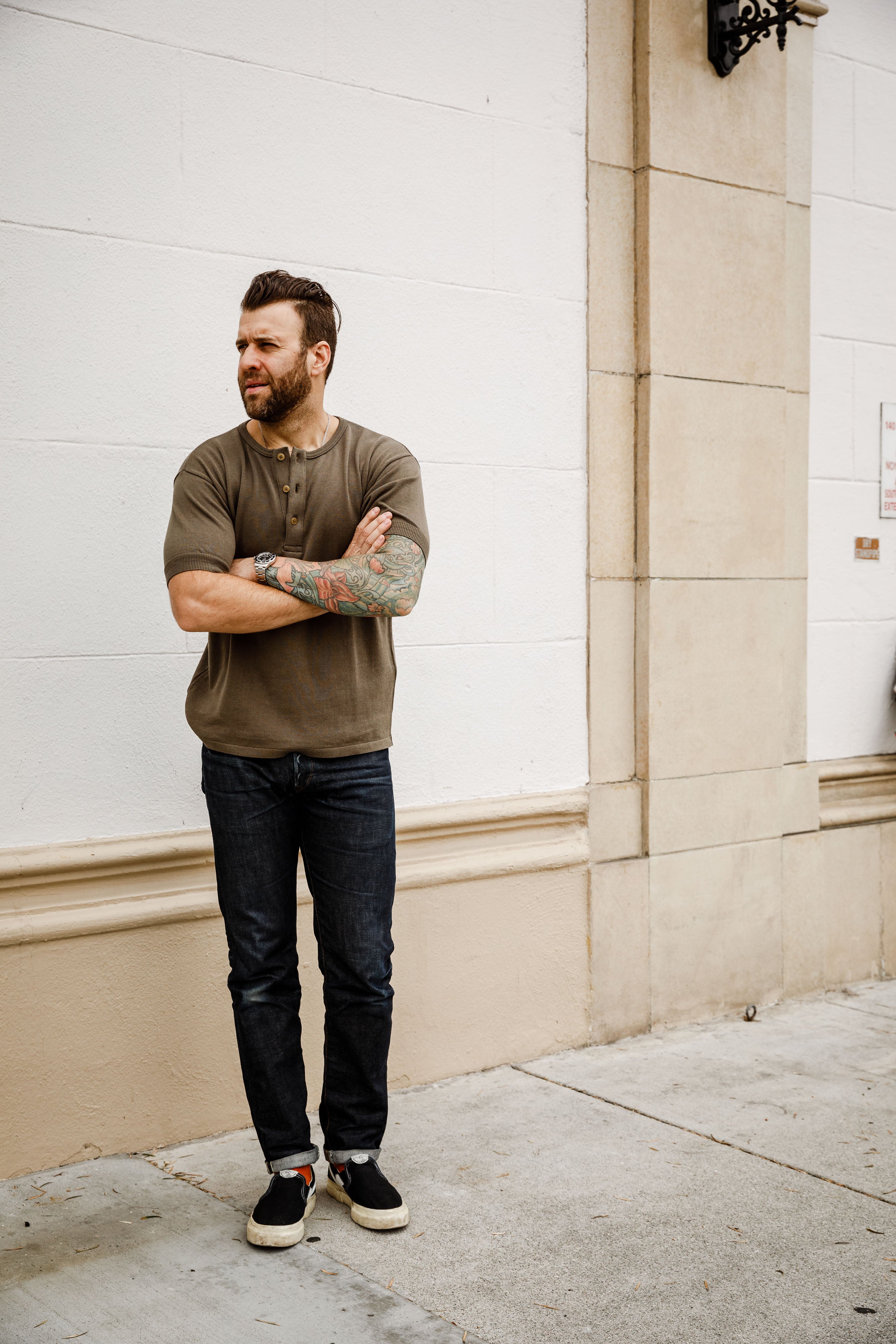 Addict Clothes - Short Sleeve Henley - Army Green