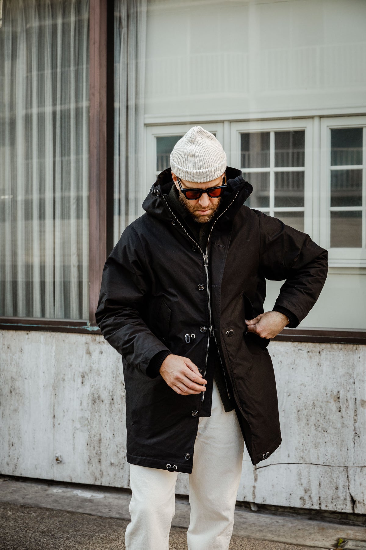 HANSEN - Rasmus Waxed Parka With Zipper - Black
