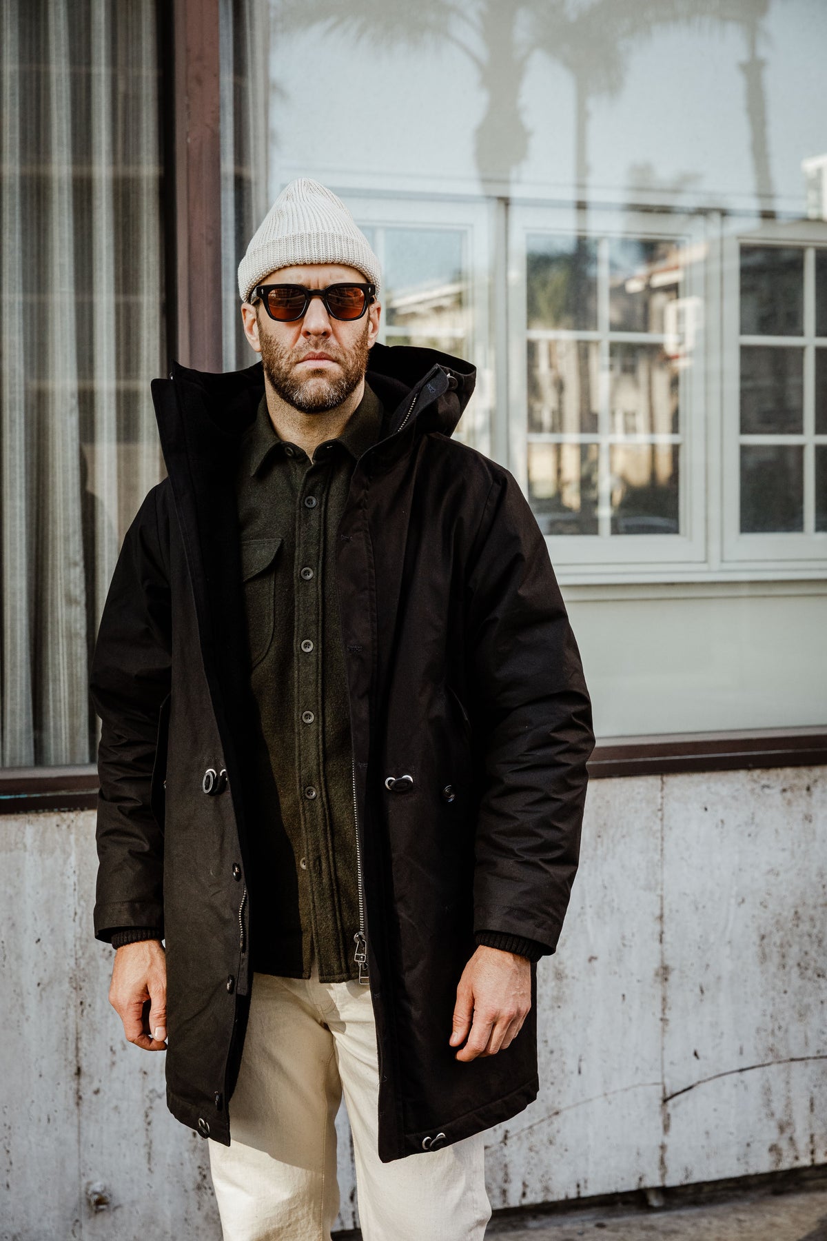HANSEN - Rasmus Waxed Parka With Zipper - Black